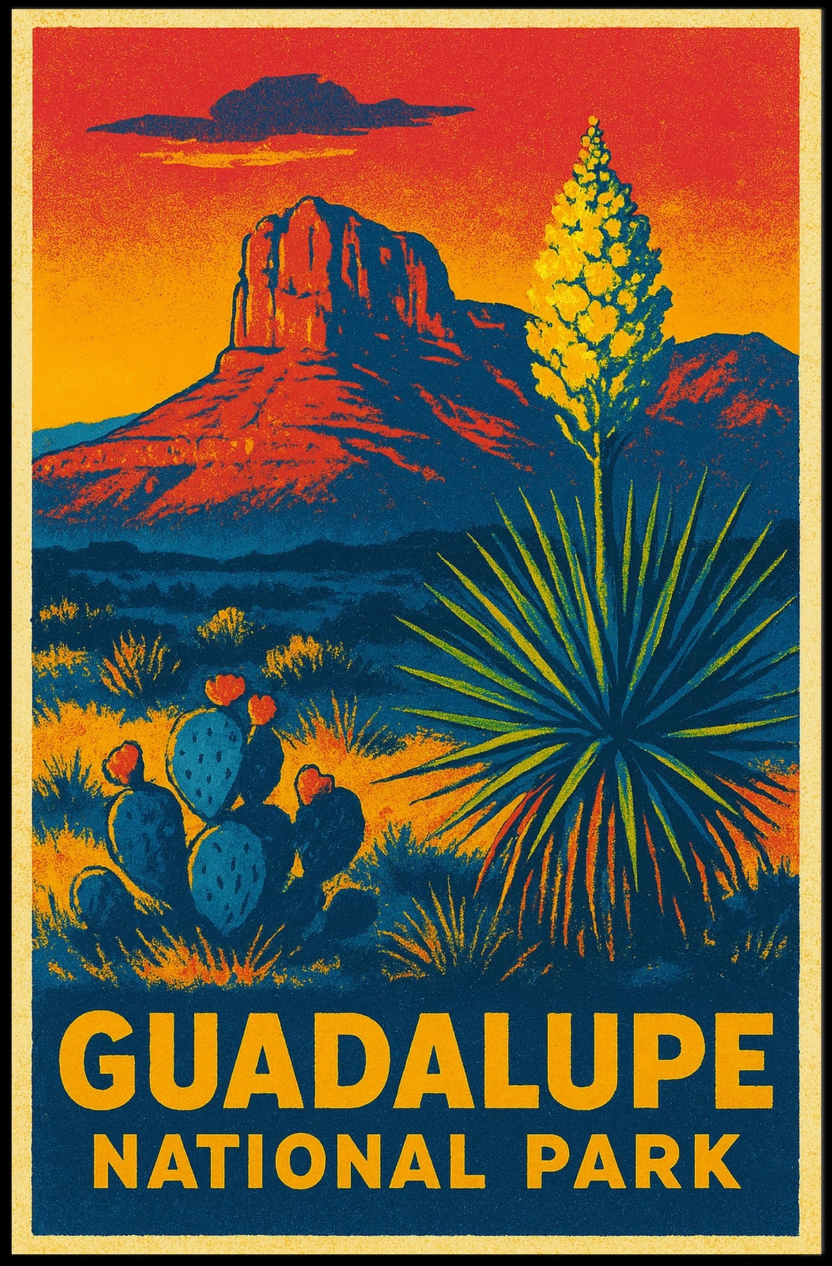 Guadalupe National Park Sunset Vintage Travel Voyager Poster