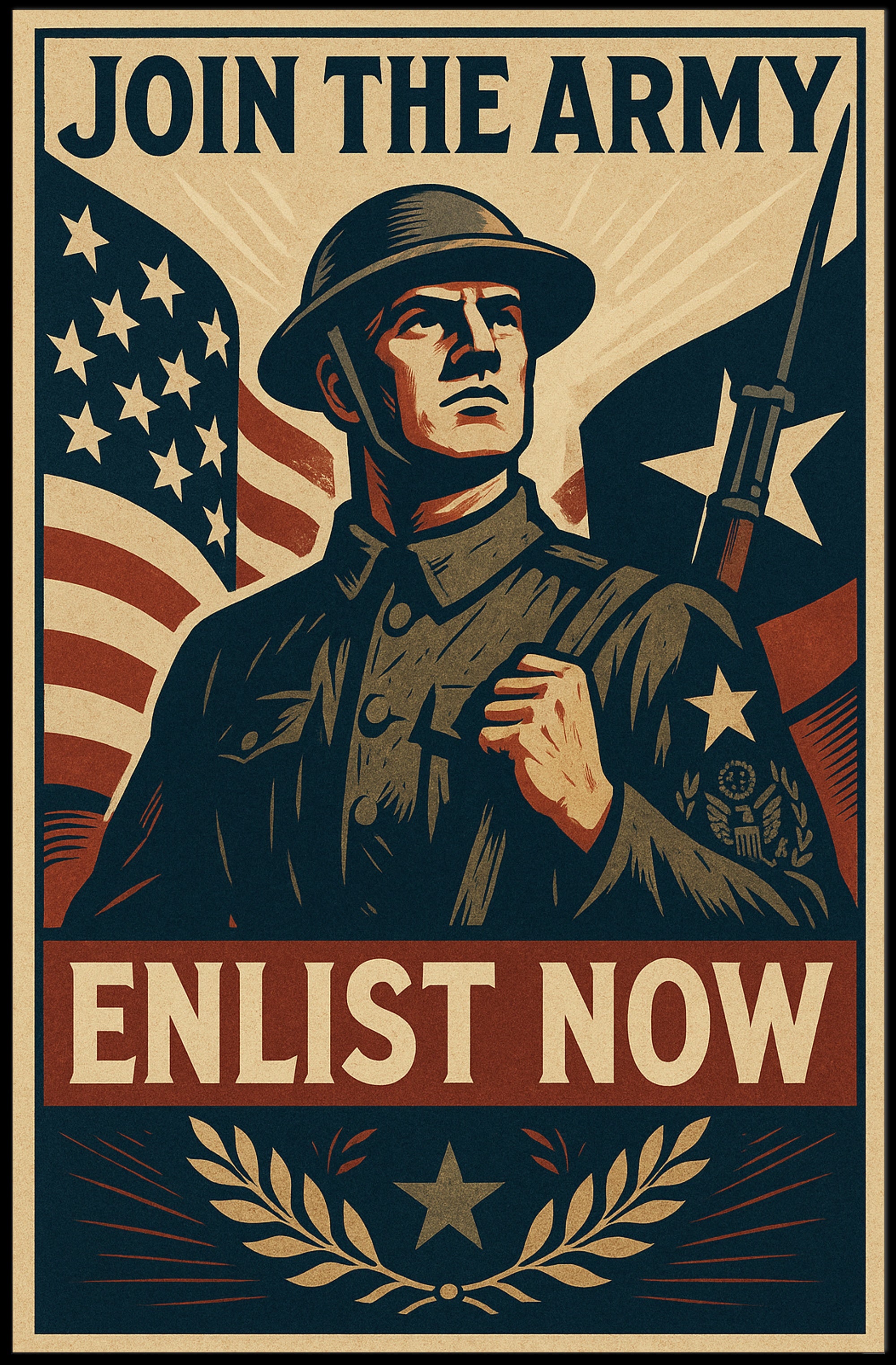 Patriotic Soldier WWII Military Recruitment Propaganda Poster