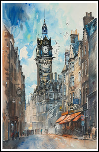 Urban Clock Tower Scene Poster PosterGoat