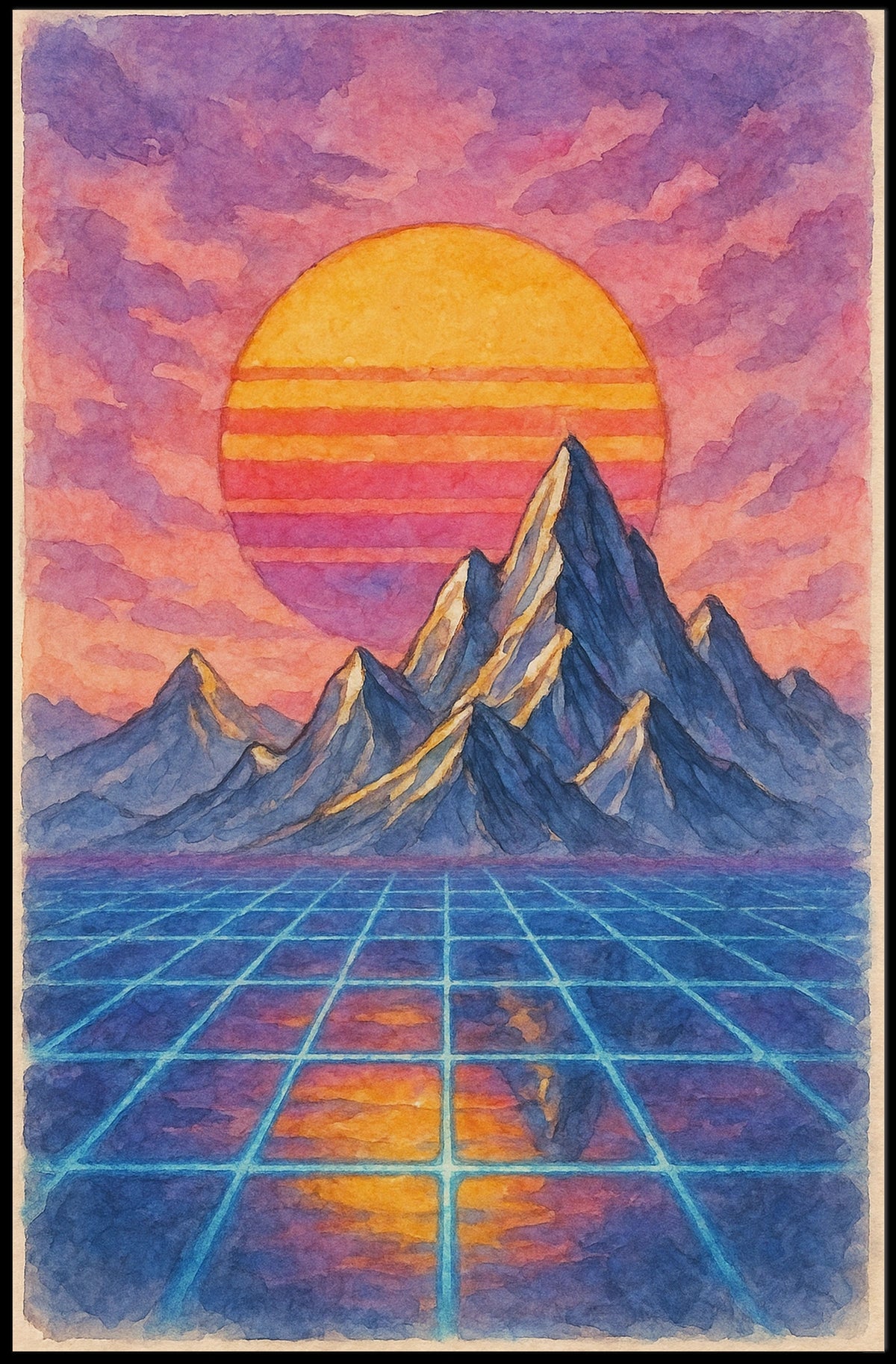 Sunset Dreams: Retro-Futuristic Sci-Fi Landscape Poster