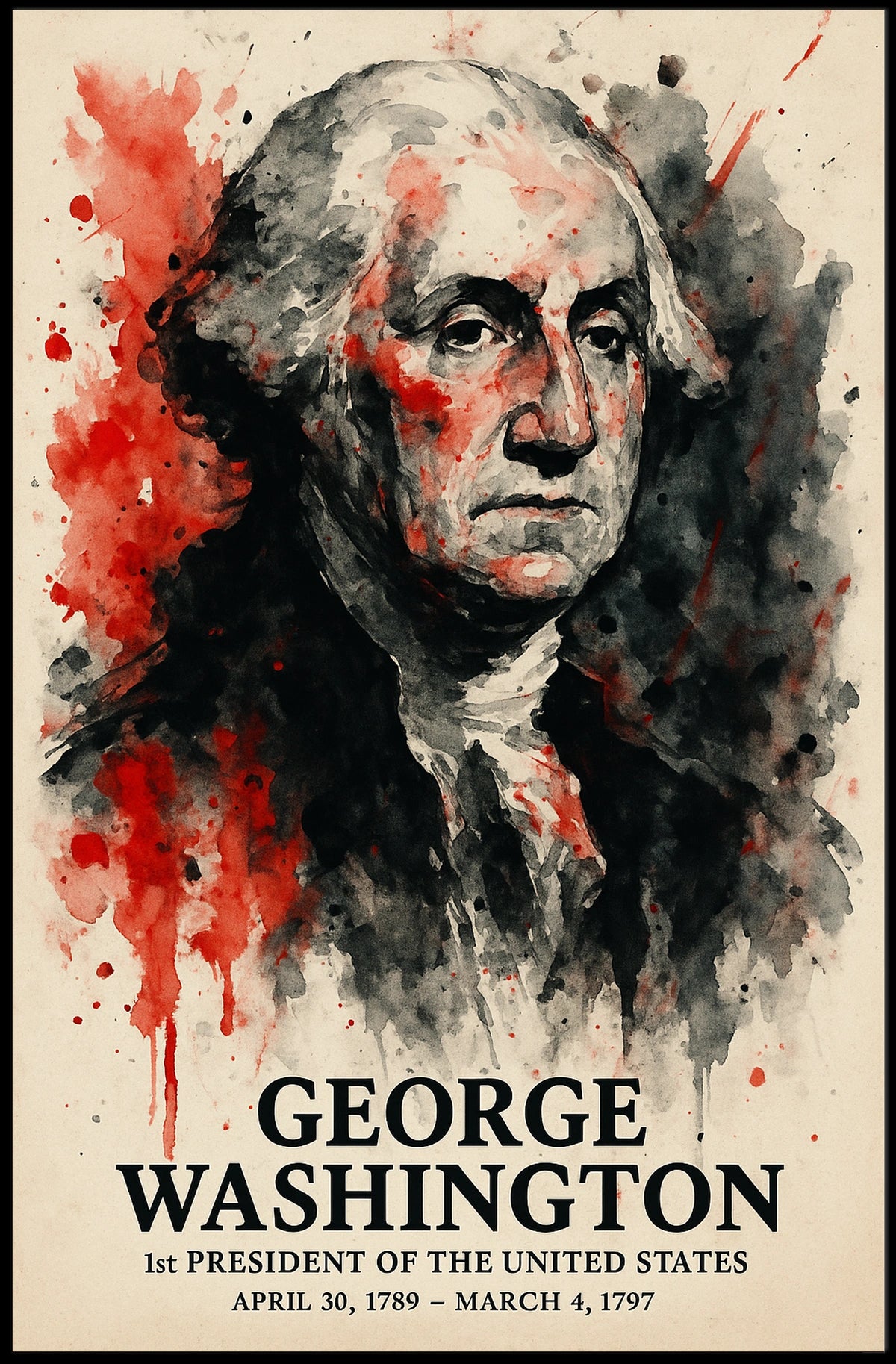 George Washington Portrait Watercolor Art Historical or Presidential Poster