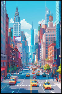 New York Cityscape Poster Modern Vibrant City Wall Art