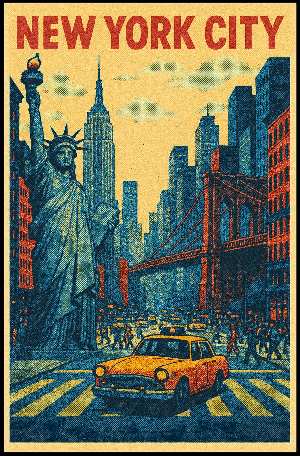 New York City Skyline Landmarks Poster Retro Wall Art