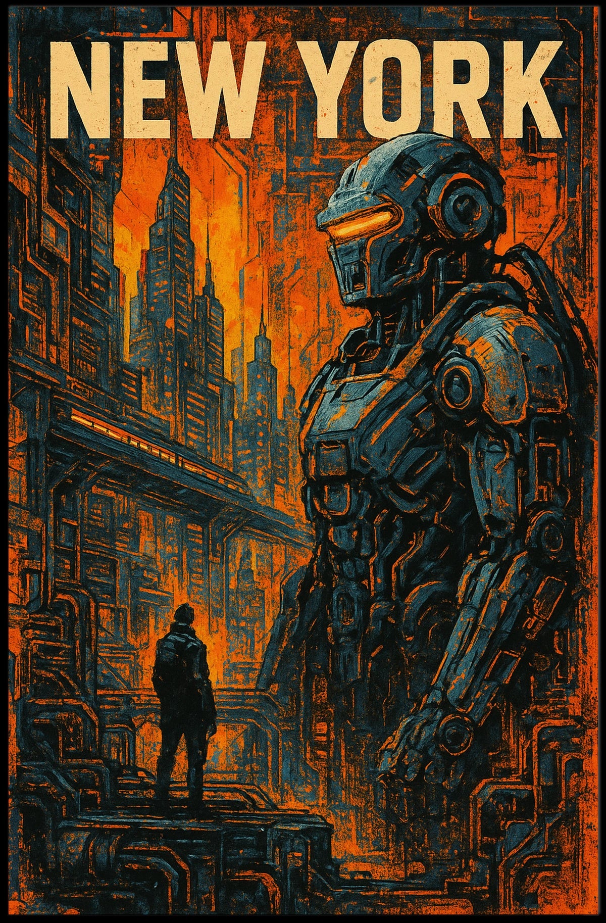 New York Futuristic Metropolis Poster Urban Cityscape Art