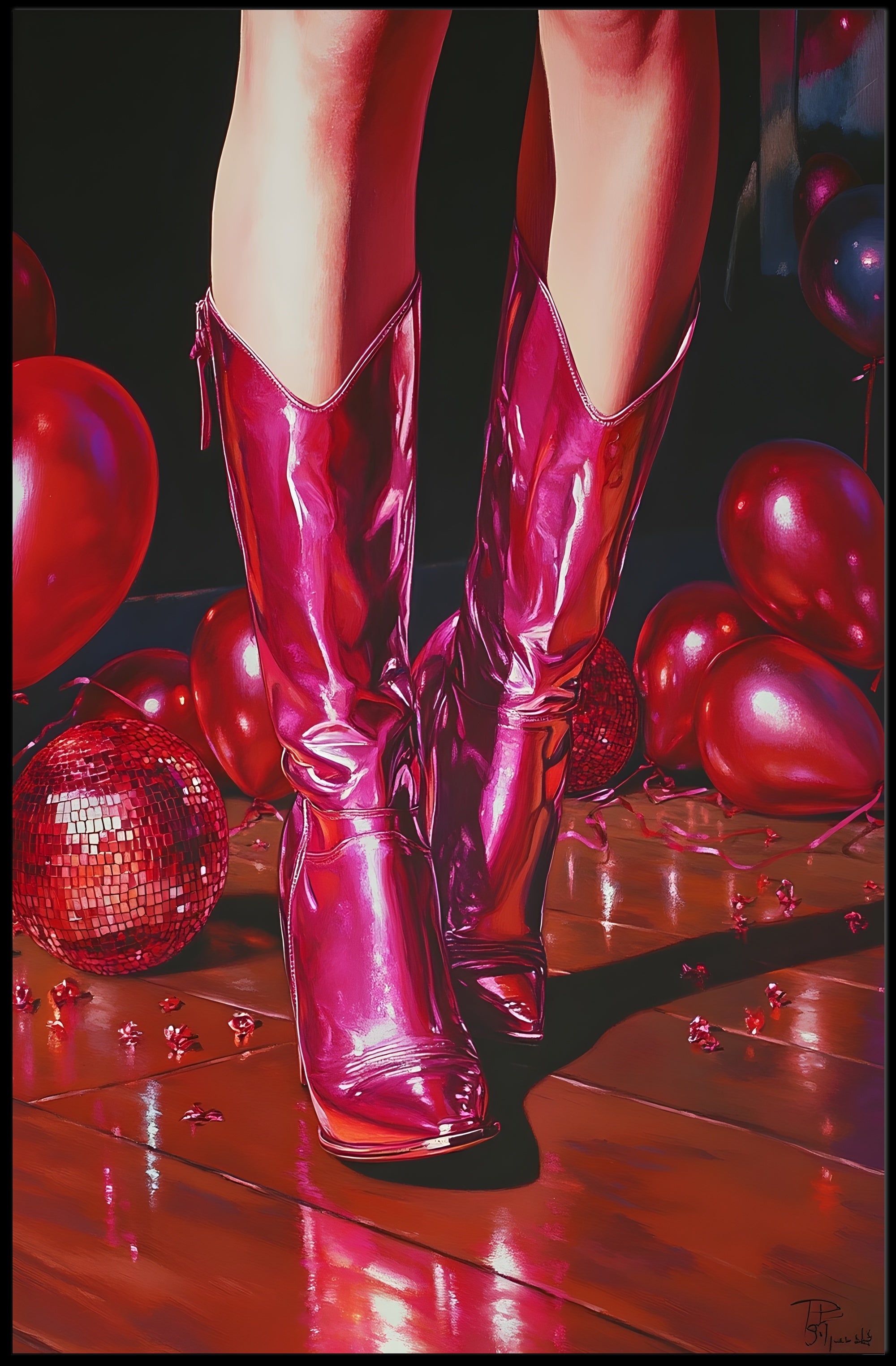 Glamorous Night Out Poster Pink Boots Party Print