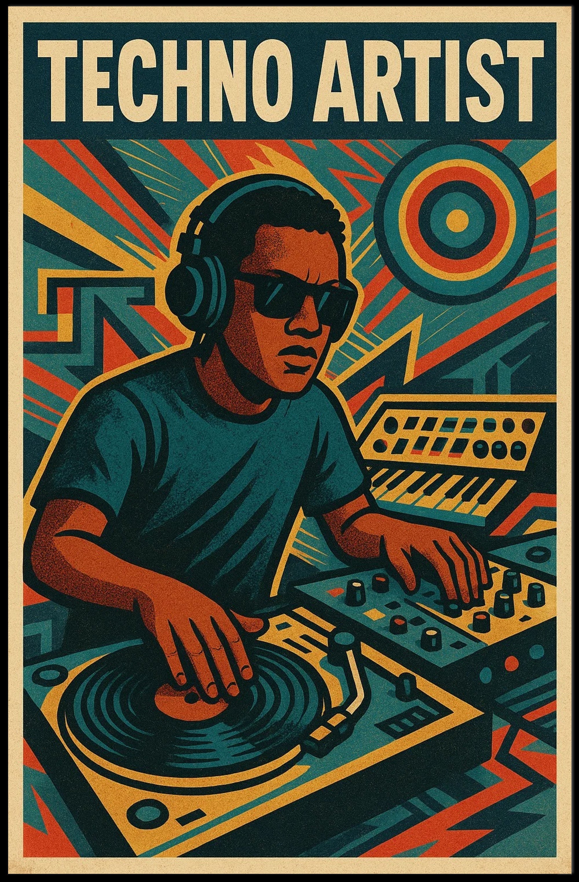 TECHNO ARTIST Retro DJ Vibes Abstract, Artistic Poster