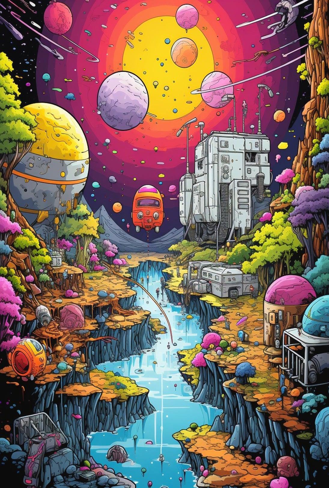 Futuristic Alien Landscape in Vibrant Colors Sci-Fi Poster