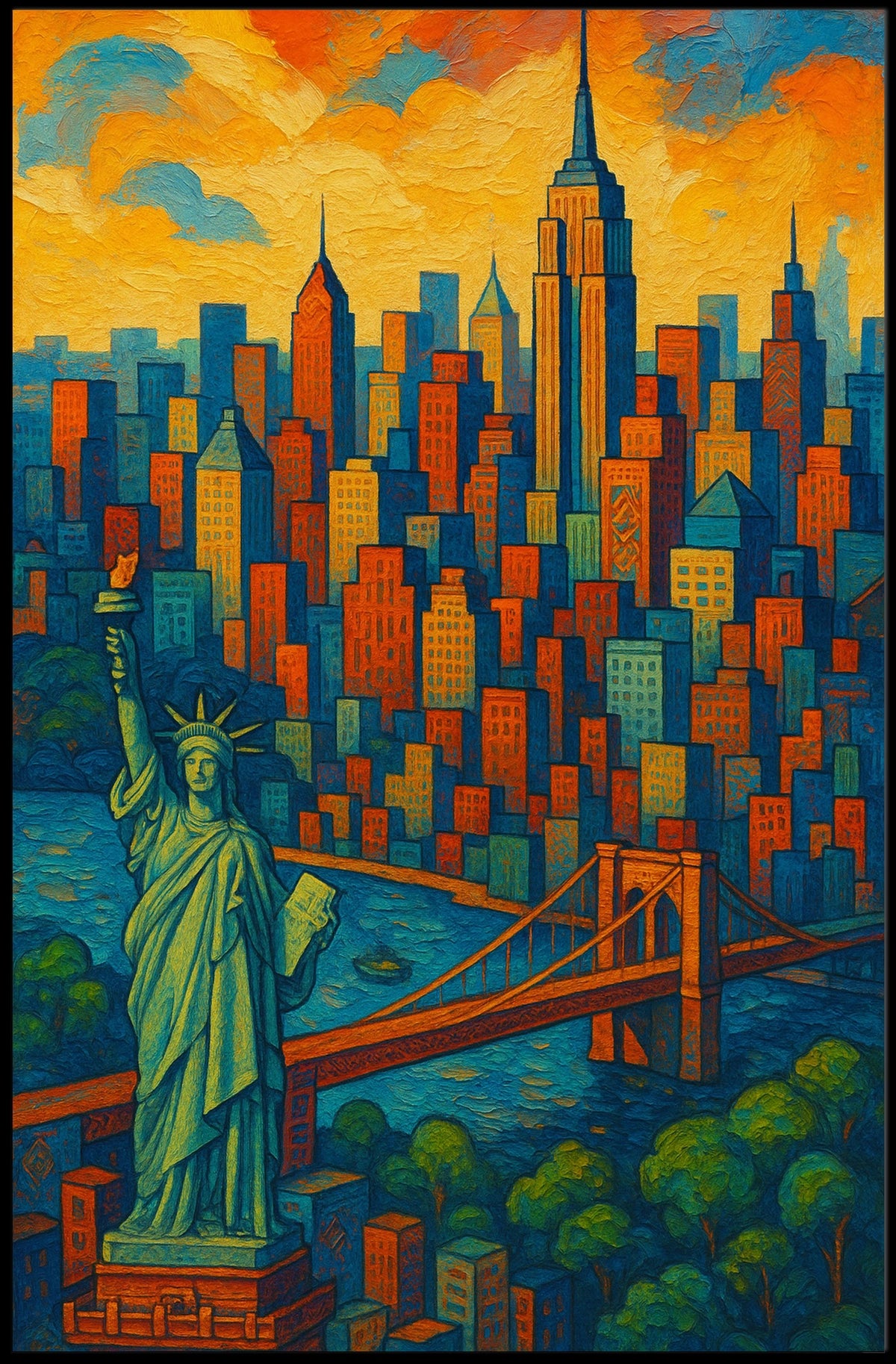 New York City Skyline Poster Vibrant Modern Wall Art