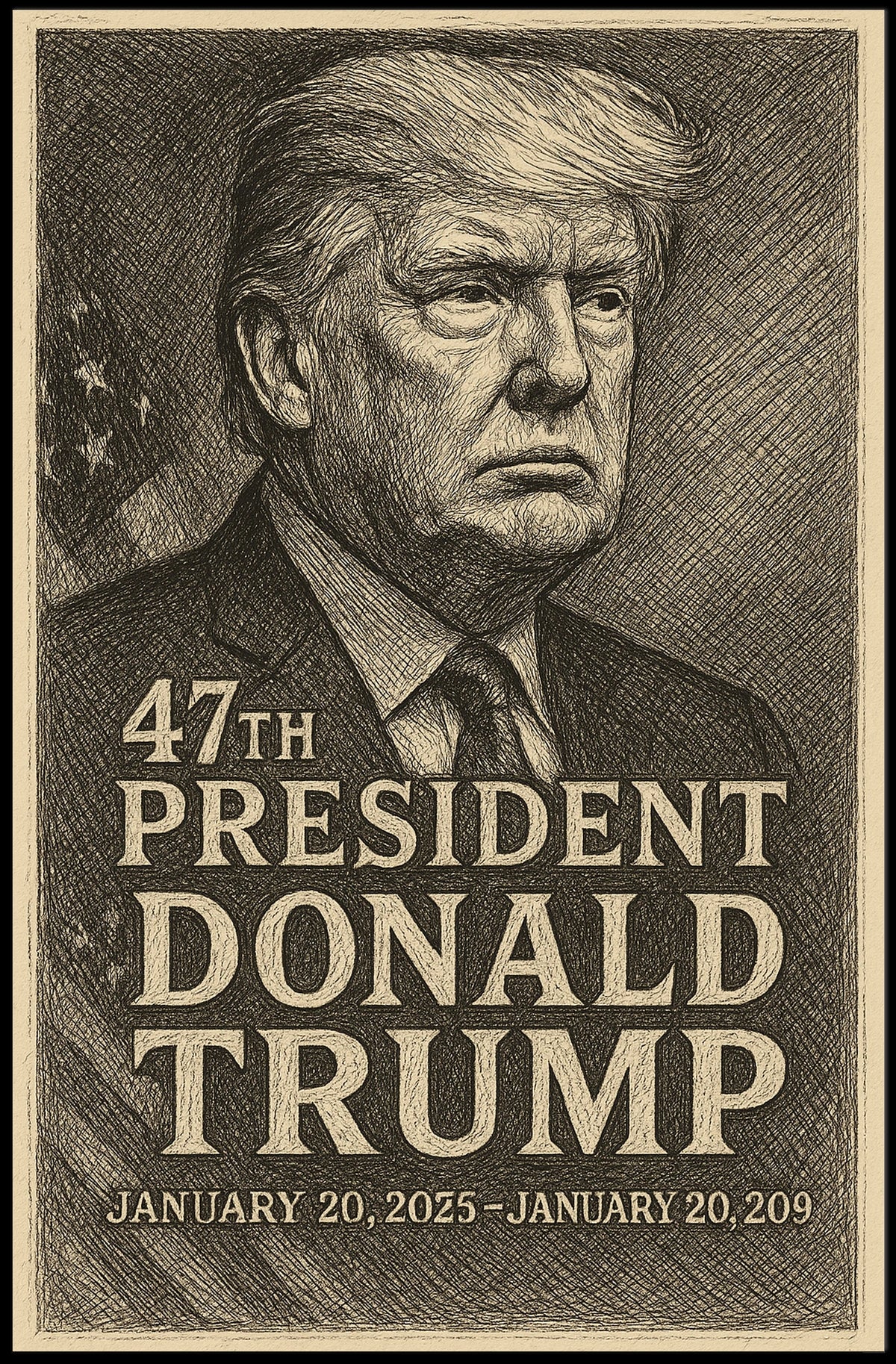 Donald Trump Resolute Legacy Monochrome Presidential Gaze Iconic Leader Portrait Poster