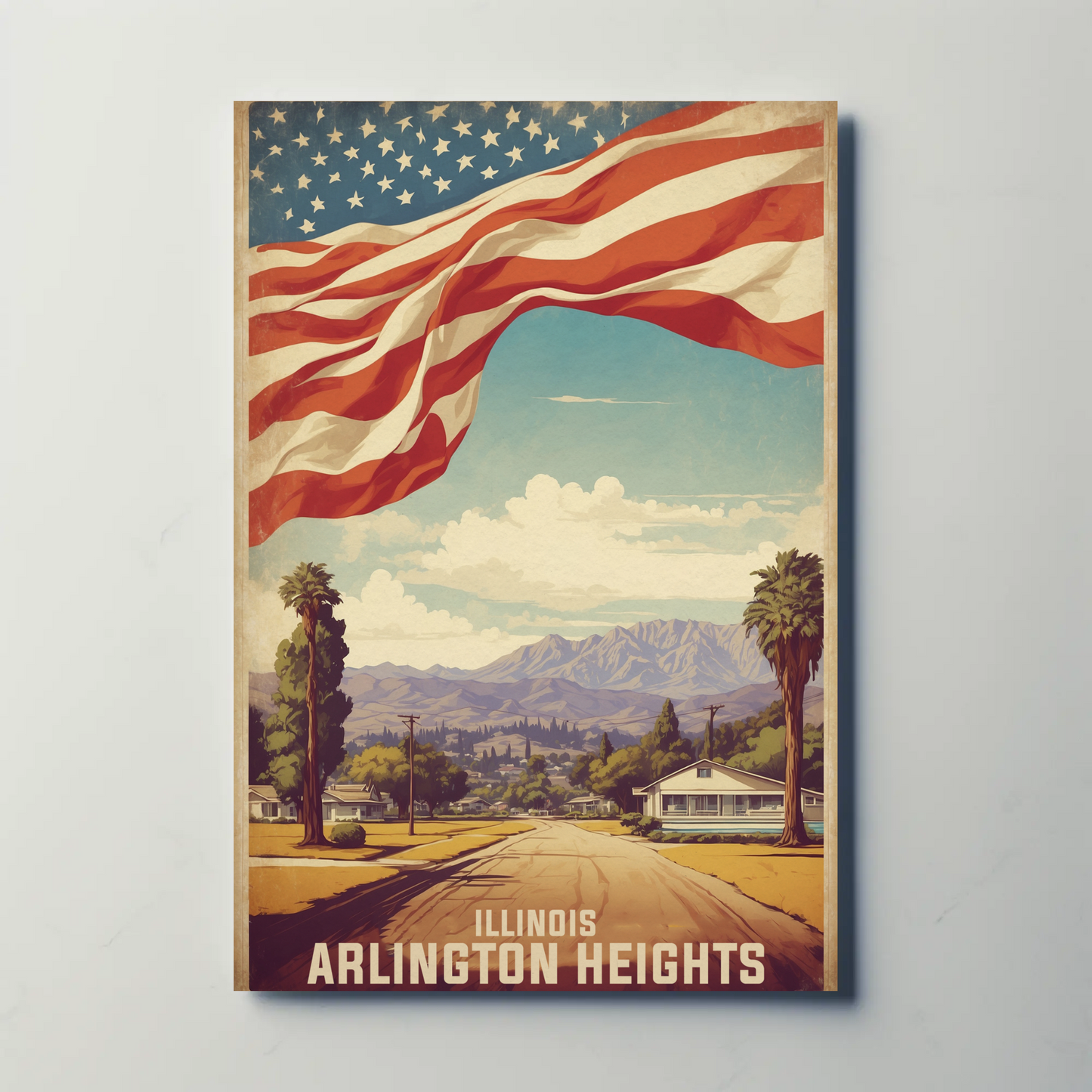 Arlington Heights Illinois Neighborhood View Vintage Travel Poster