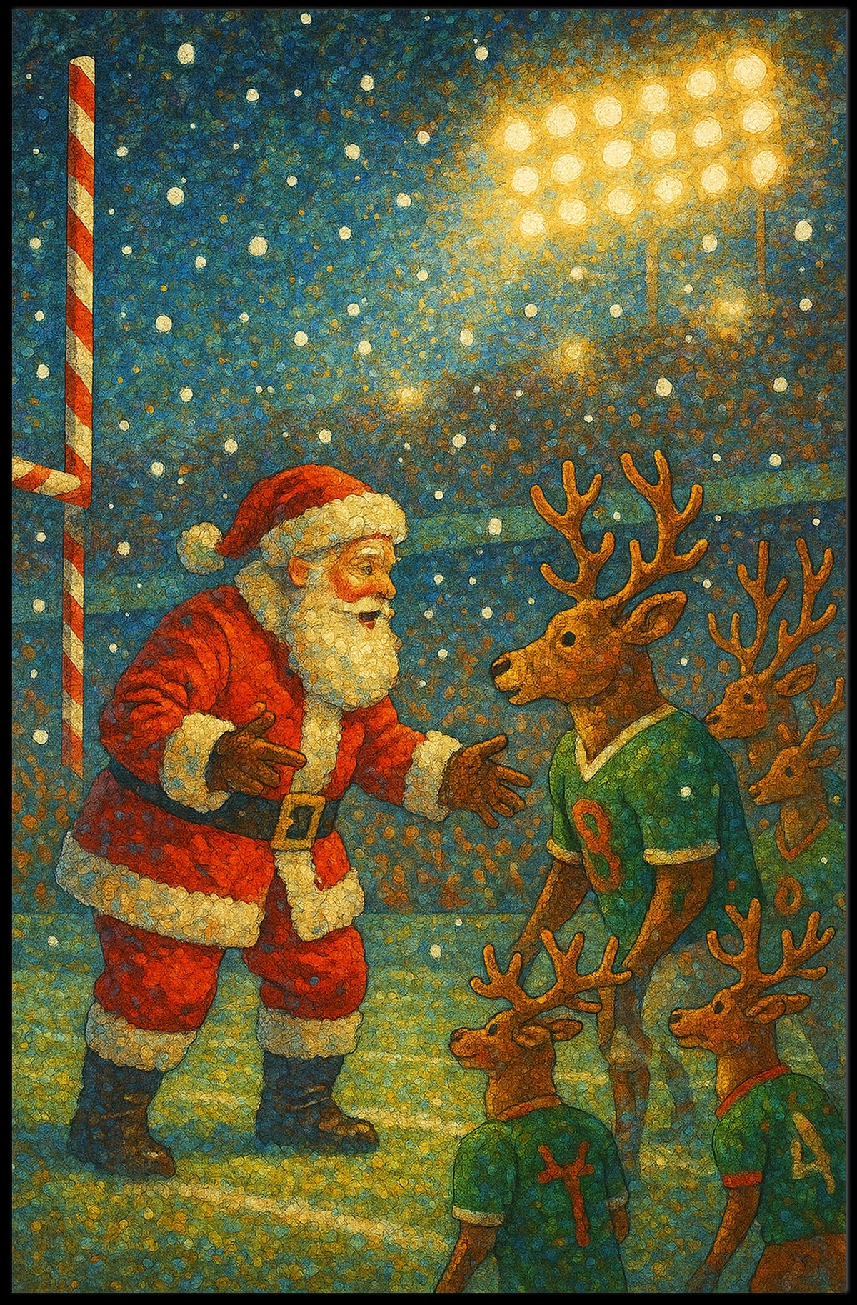 Santa's Whimsical Sports Stadium Christmas Poster