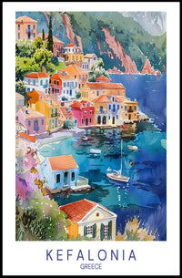 Kefalonia Coastal Village Travel Poster PosterGoat
