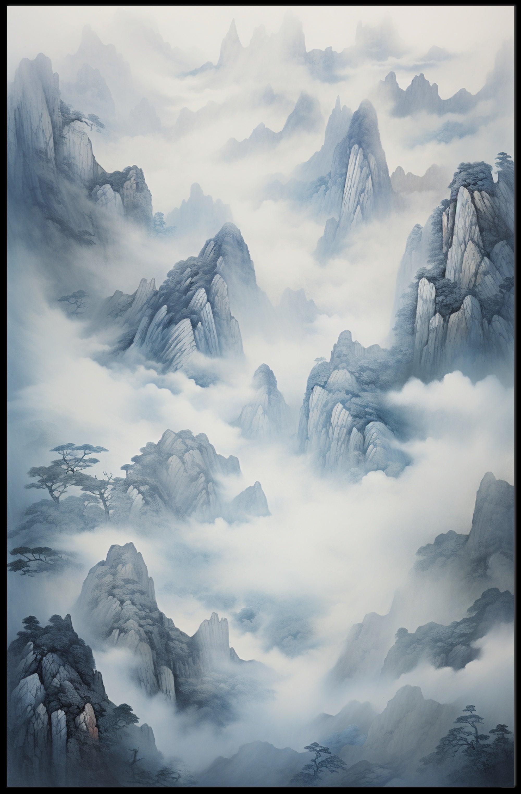 Tranquil Misty Mountains East Asian-Inspired Artistic Poster