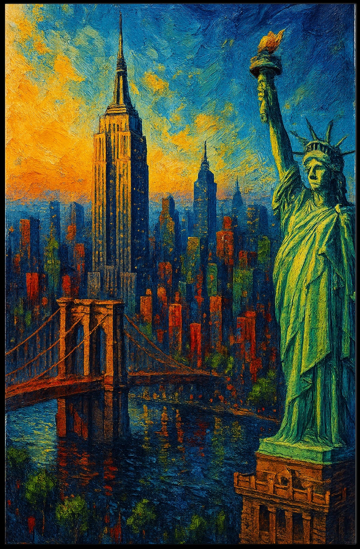 New York City Sunset Skyline Poster Modern Wall Art