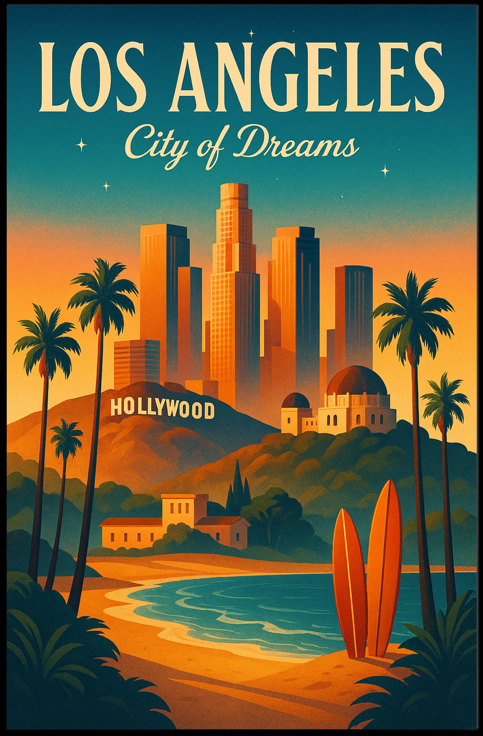 Los Angeles Dreams Sunset Urban Cityscape Poster