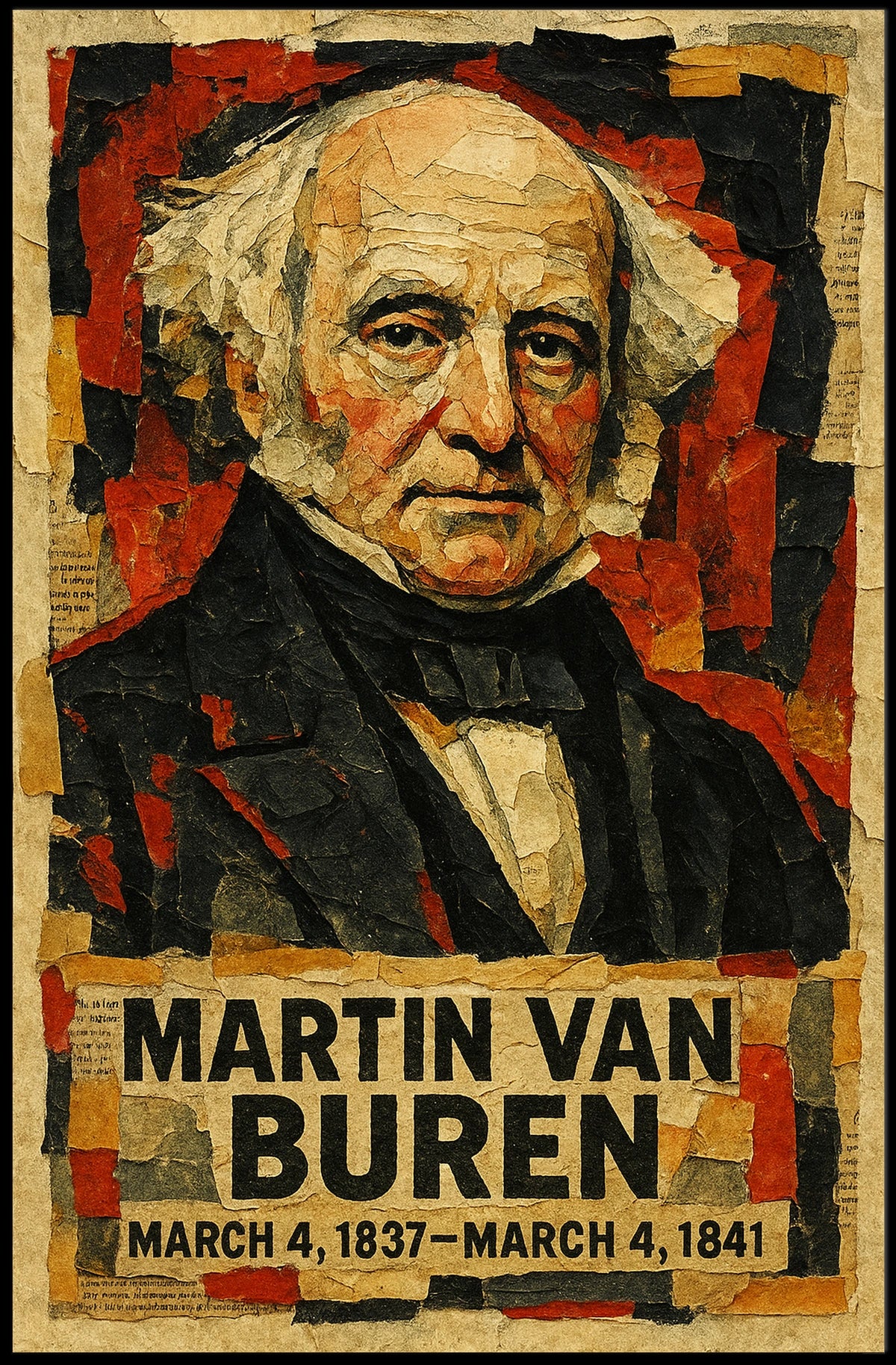 Martin Van Buren 8th President of the United States Layered paper Collage Poster