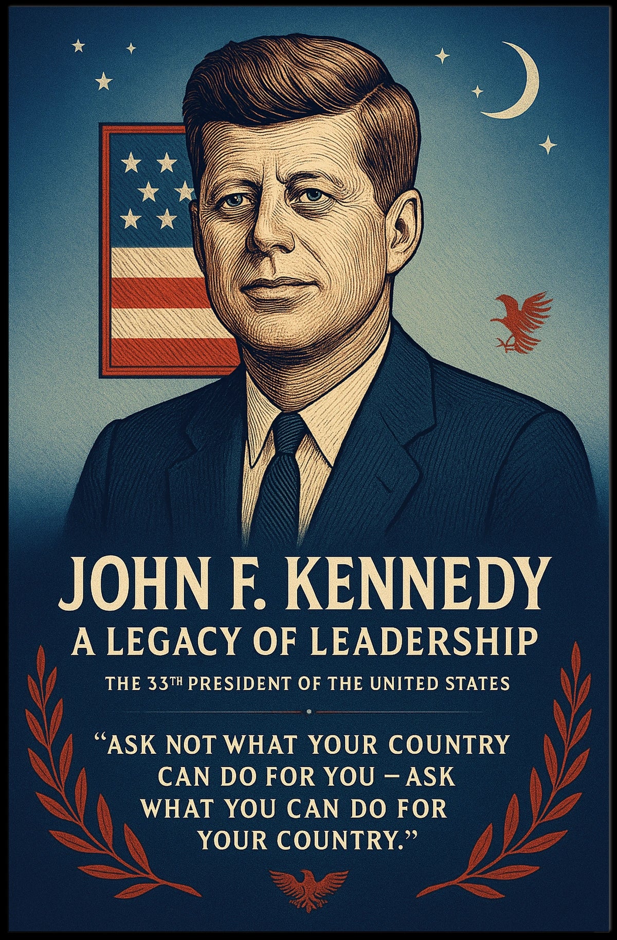 John F. Kennedy Patriotic Vintage Leadership Poster