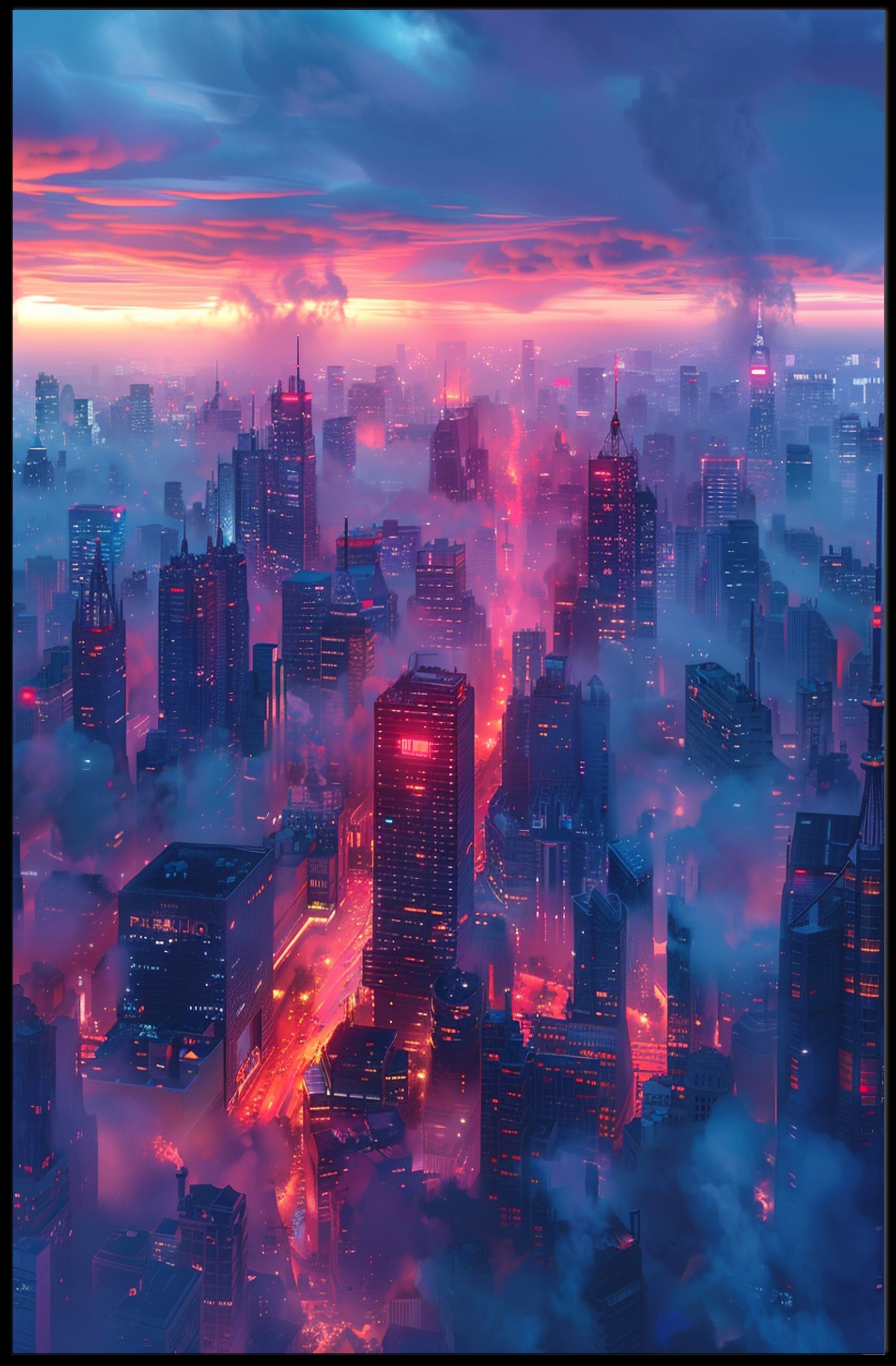 Futuristic Cityscape Cyberpunk Art Poster PosterGoat