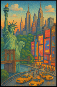 New York City Vibrant Skyline Poster Retro Wall Art