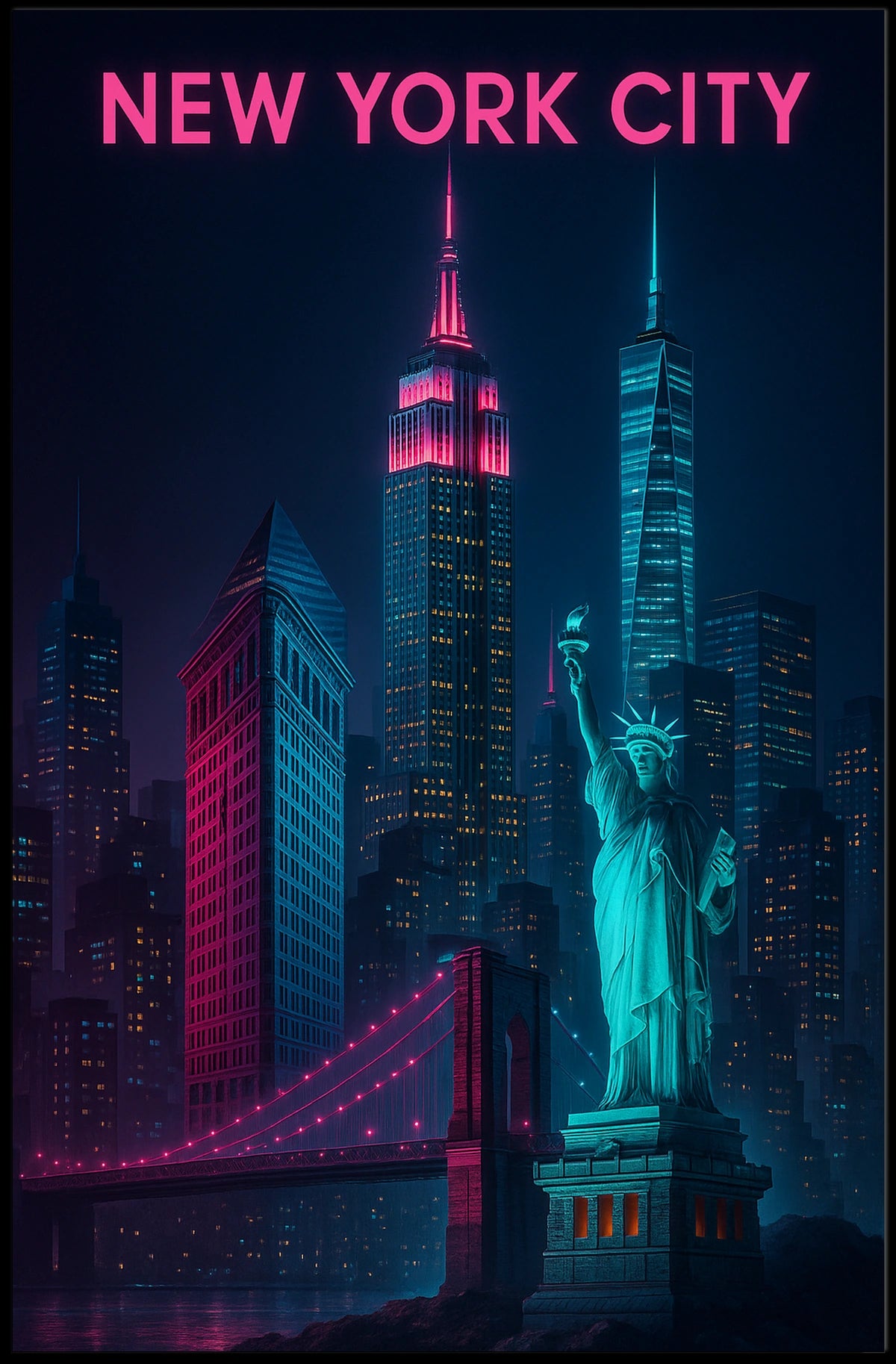 Neon Nights New York City Poster For NYC Lovers Home Decor