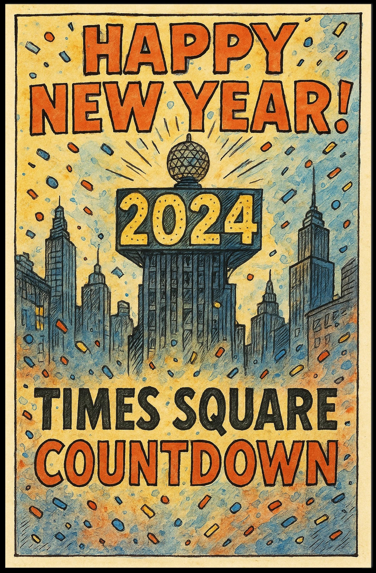 Happy New Year 2024 Times Square Countdown Poster