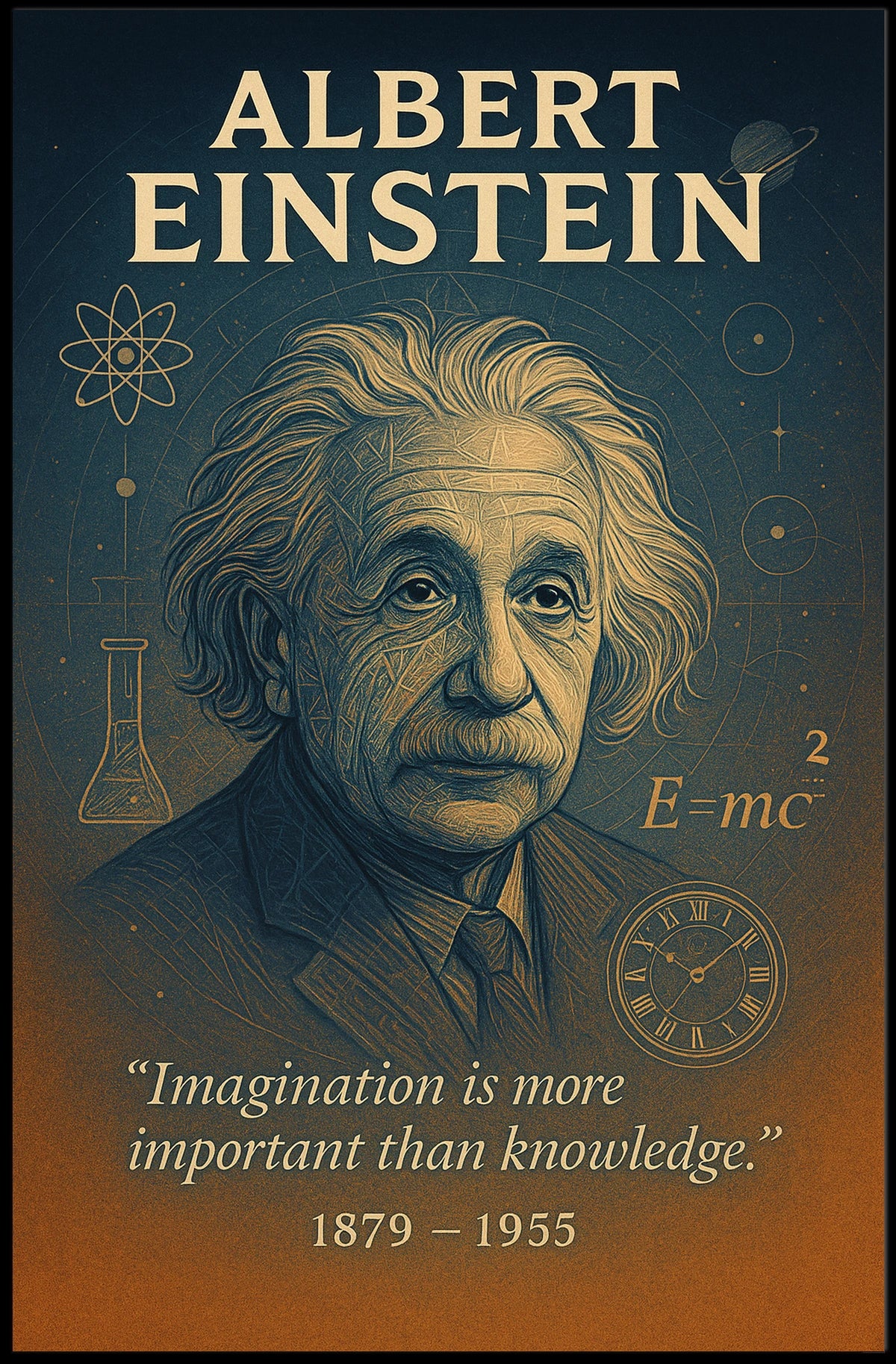 Albert Einstein Vintage Science Poster with Inspirational Quote