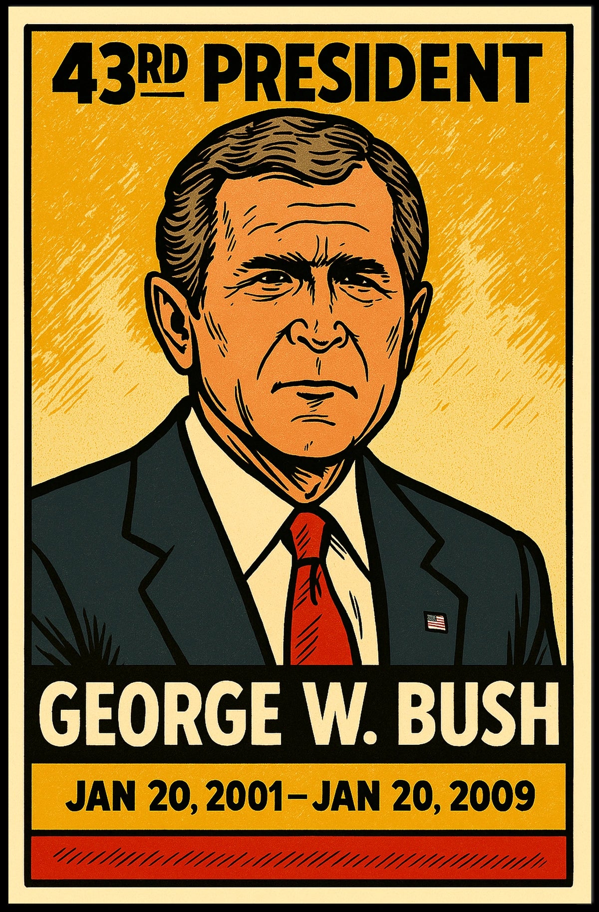 George W. Bush 43rd President of the United States Inked Comic Style Poster