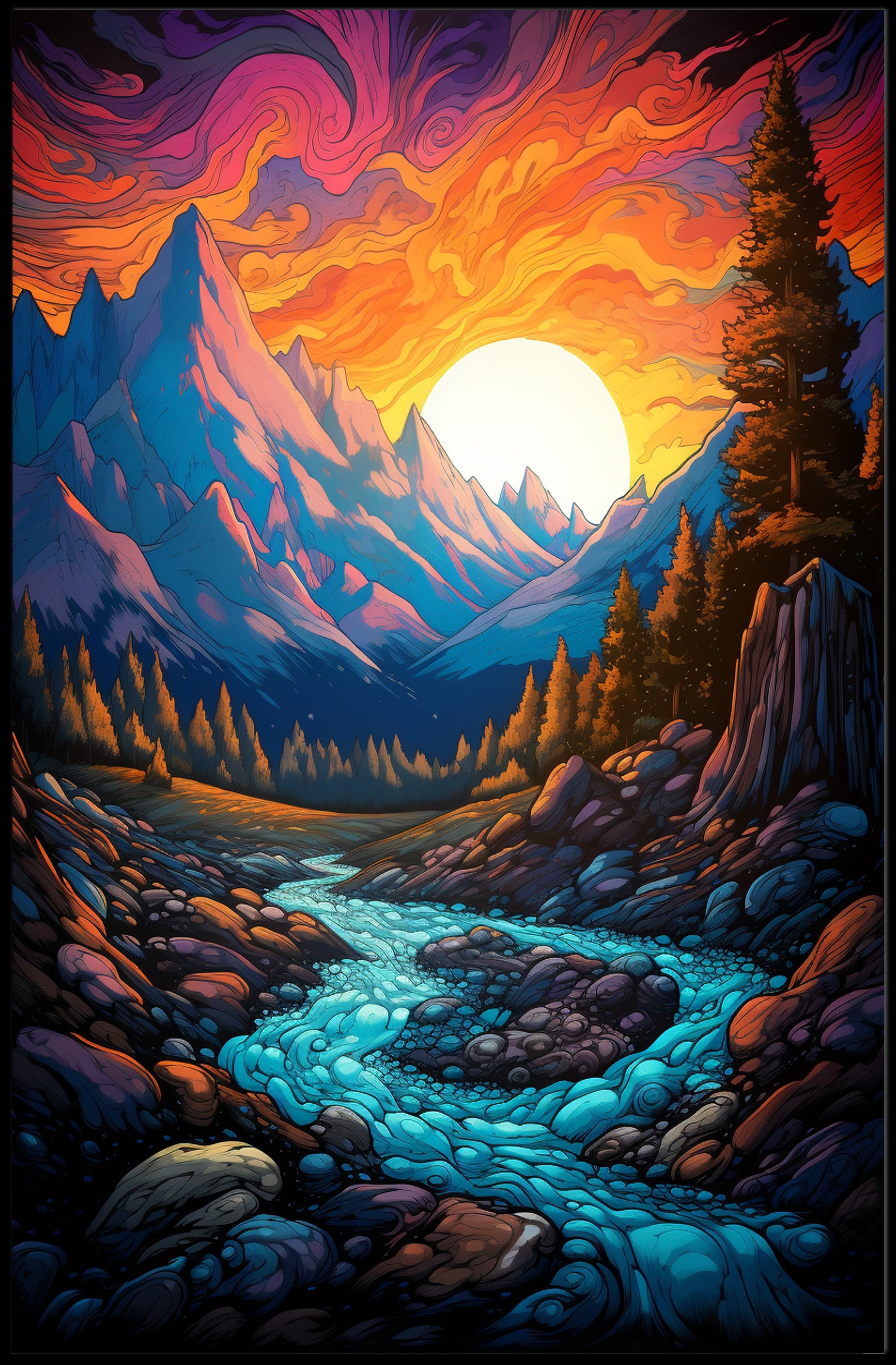 Vibrant Mountain Sunset Poster PosterGoat