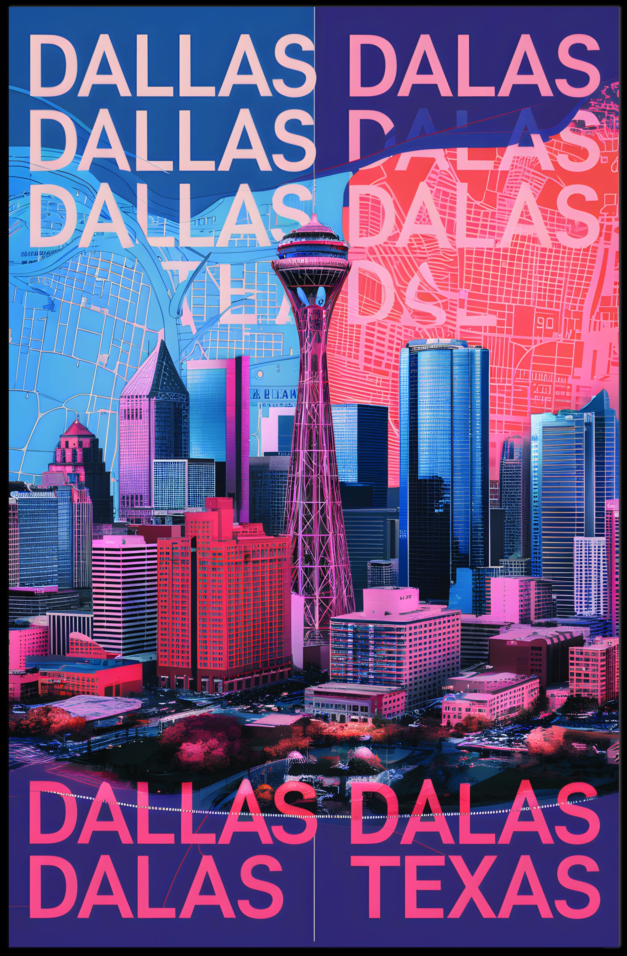 Vibrant Dallas Skyline Poster