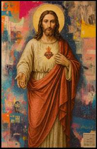 Sacred Heart Jesus with Urban Street Art Poster