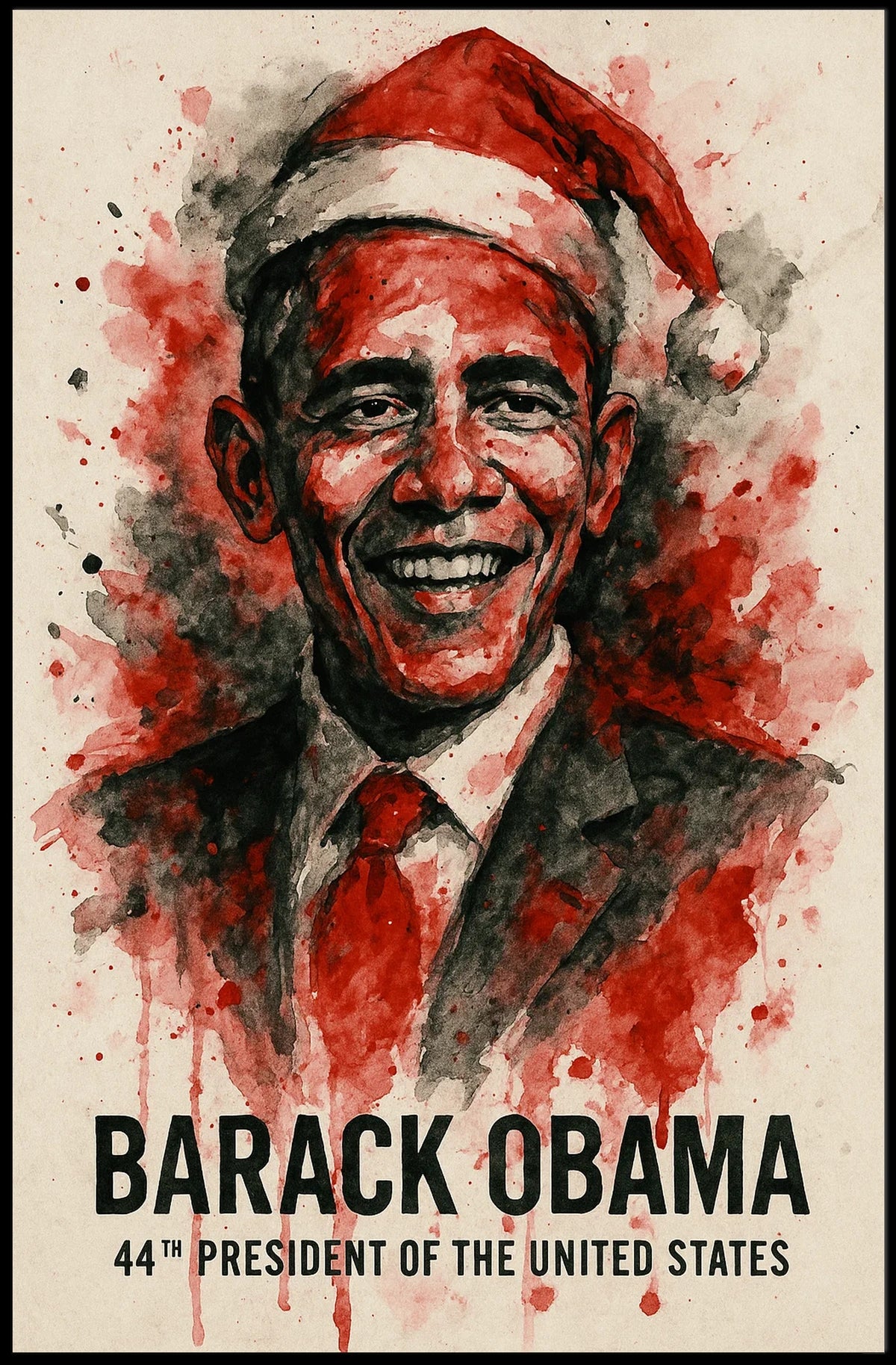 Barack Obama Santa Hat Portrait Historical Presidential Poster