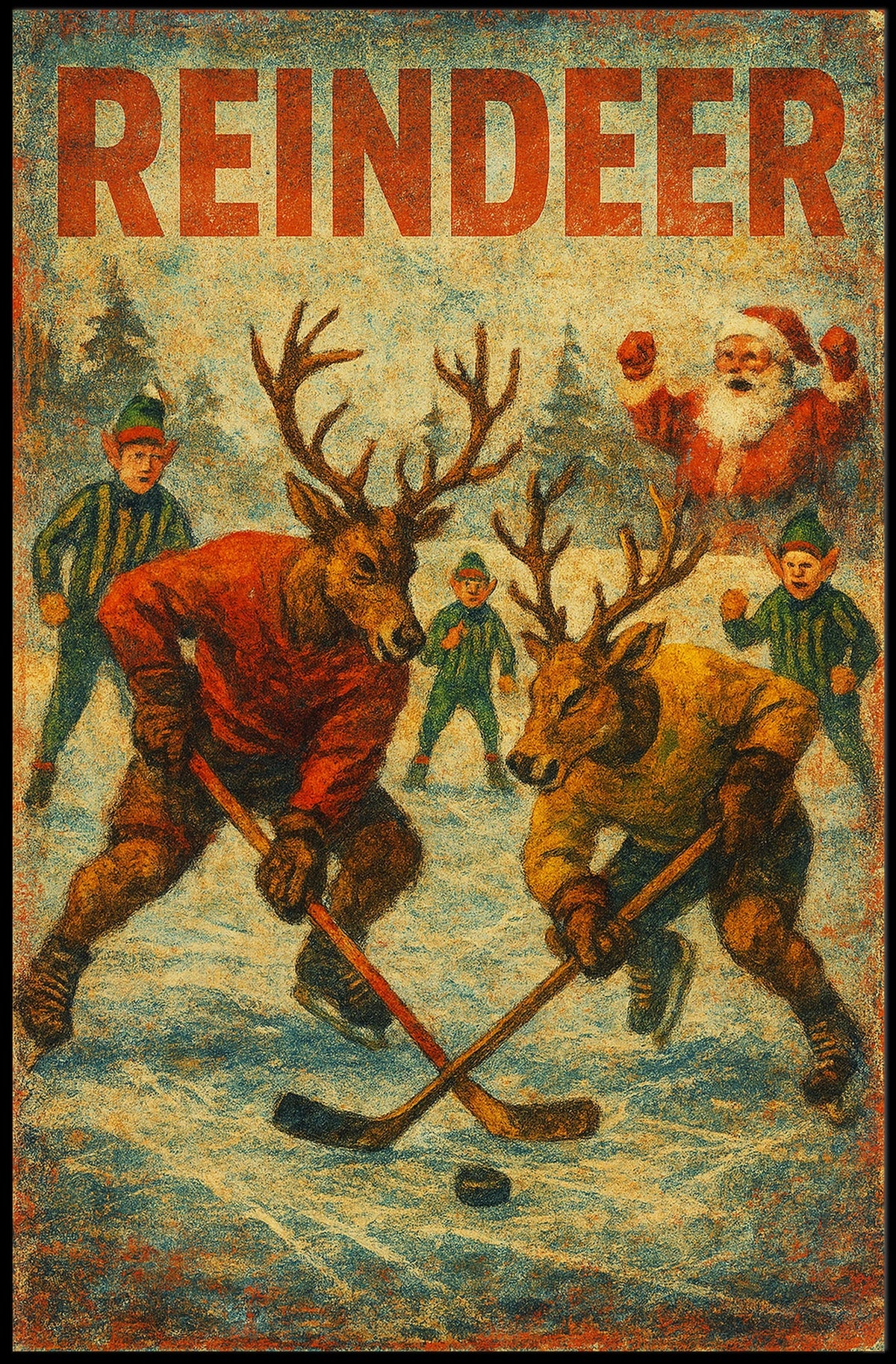 Reindeer Hockey Poster
