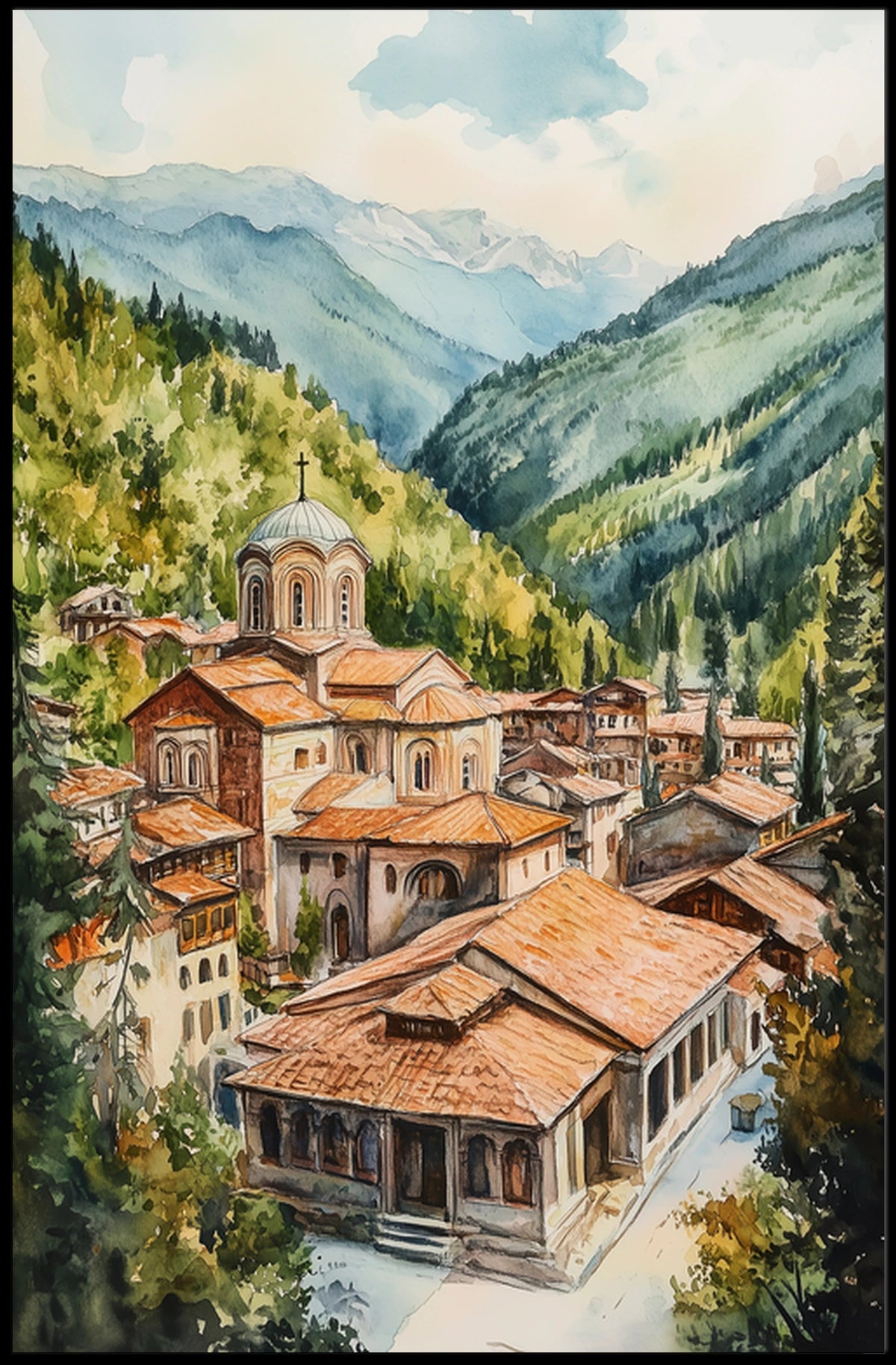 Bulgaria Rila Monastery Mountain View Poster