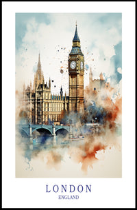 Big Ben Art: Watercolor London Urban Cityscape Poster PosterGoat