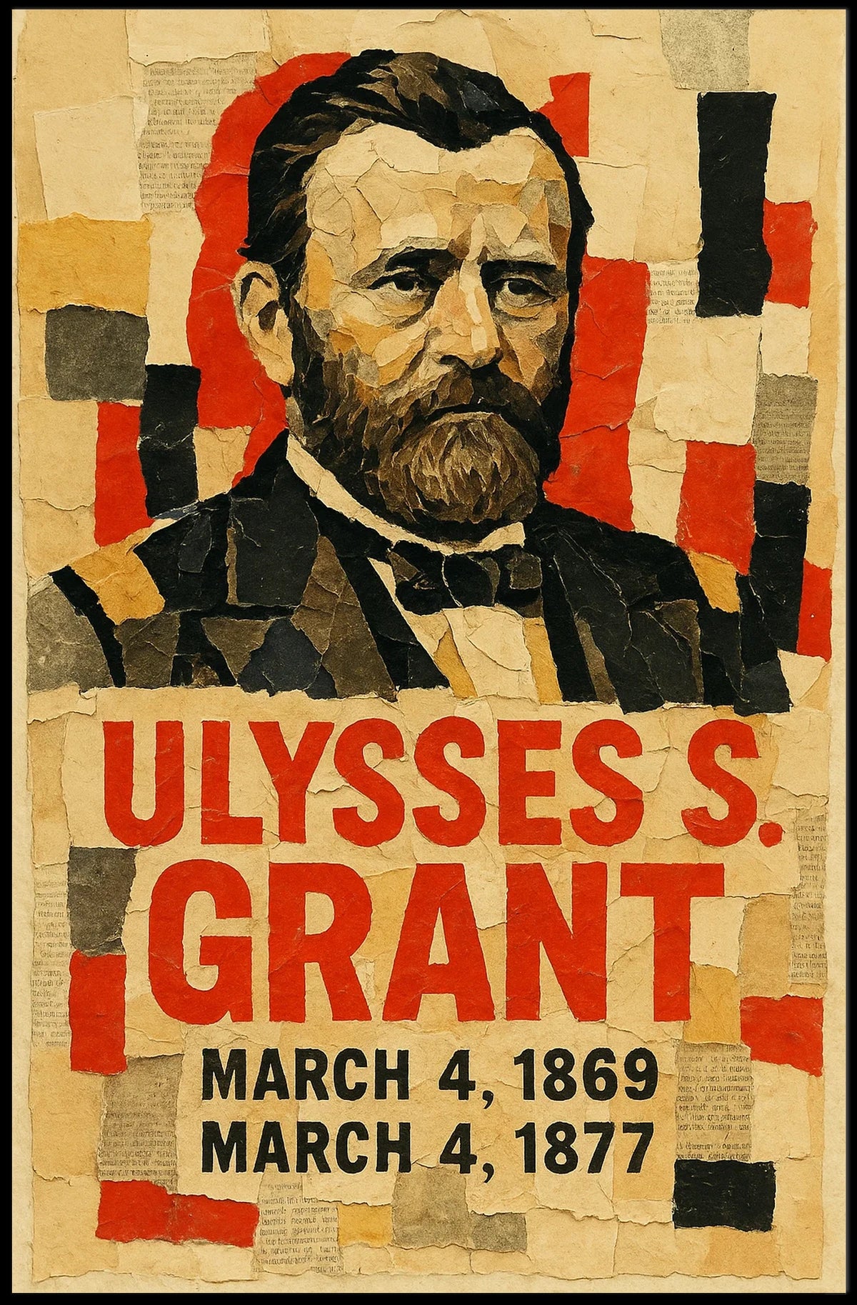 Ulysses S. Grant 18th President of the United States Layered paper Collage Poster