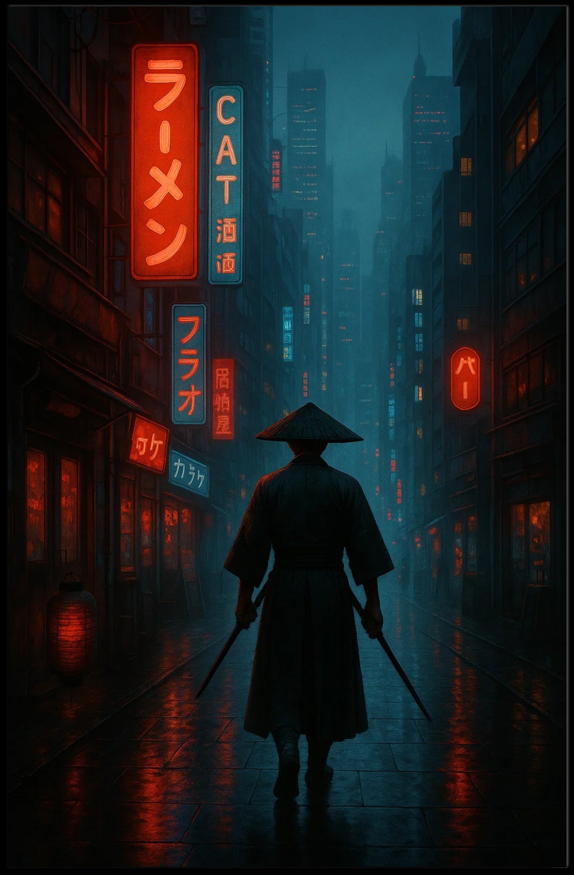 Neo-Noir Cyberpunk Cityscape: Futuristic Sci-Fi Poster