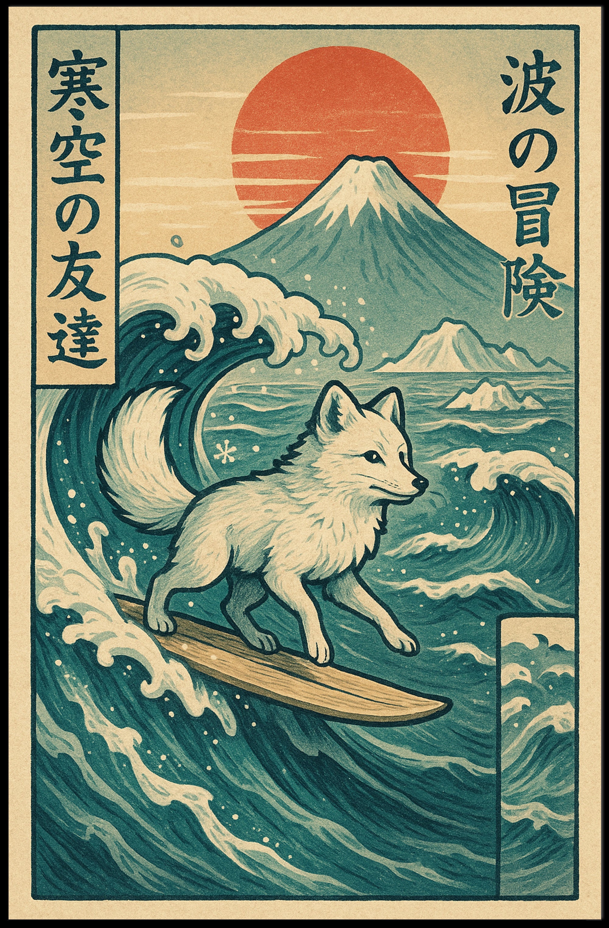 Surfing Fox Adventure Poster PosterGoat