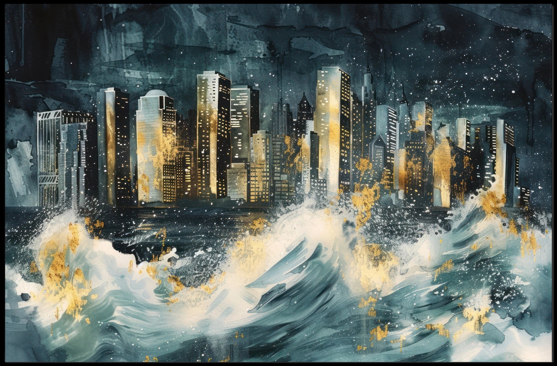 Cityscape Amidst the Storm Poster