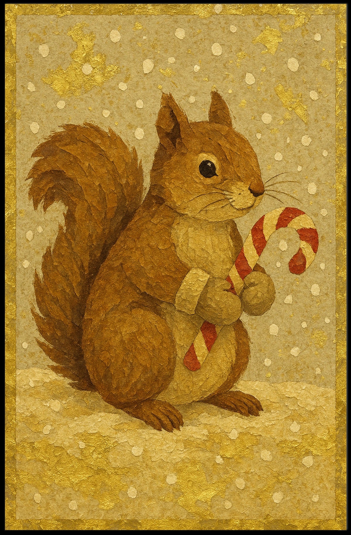 Festive Squirrel with Candy Cane Poster