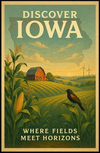 Iowa's Scenic Beauty Illustrated Travel Poster