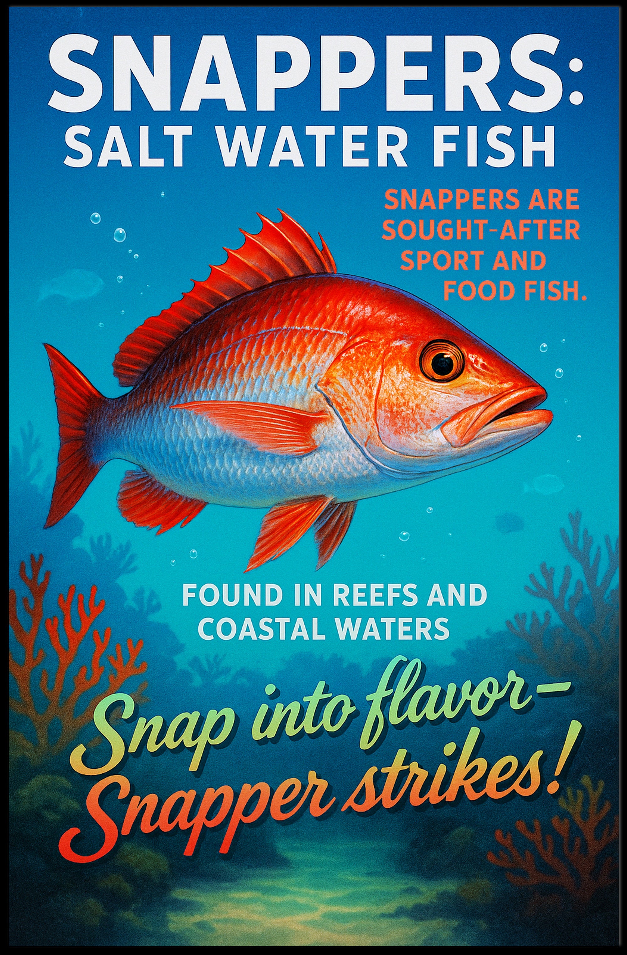 Snapper Strikes Salt Water Fish Poster PosterGoat