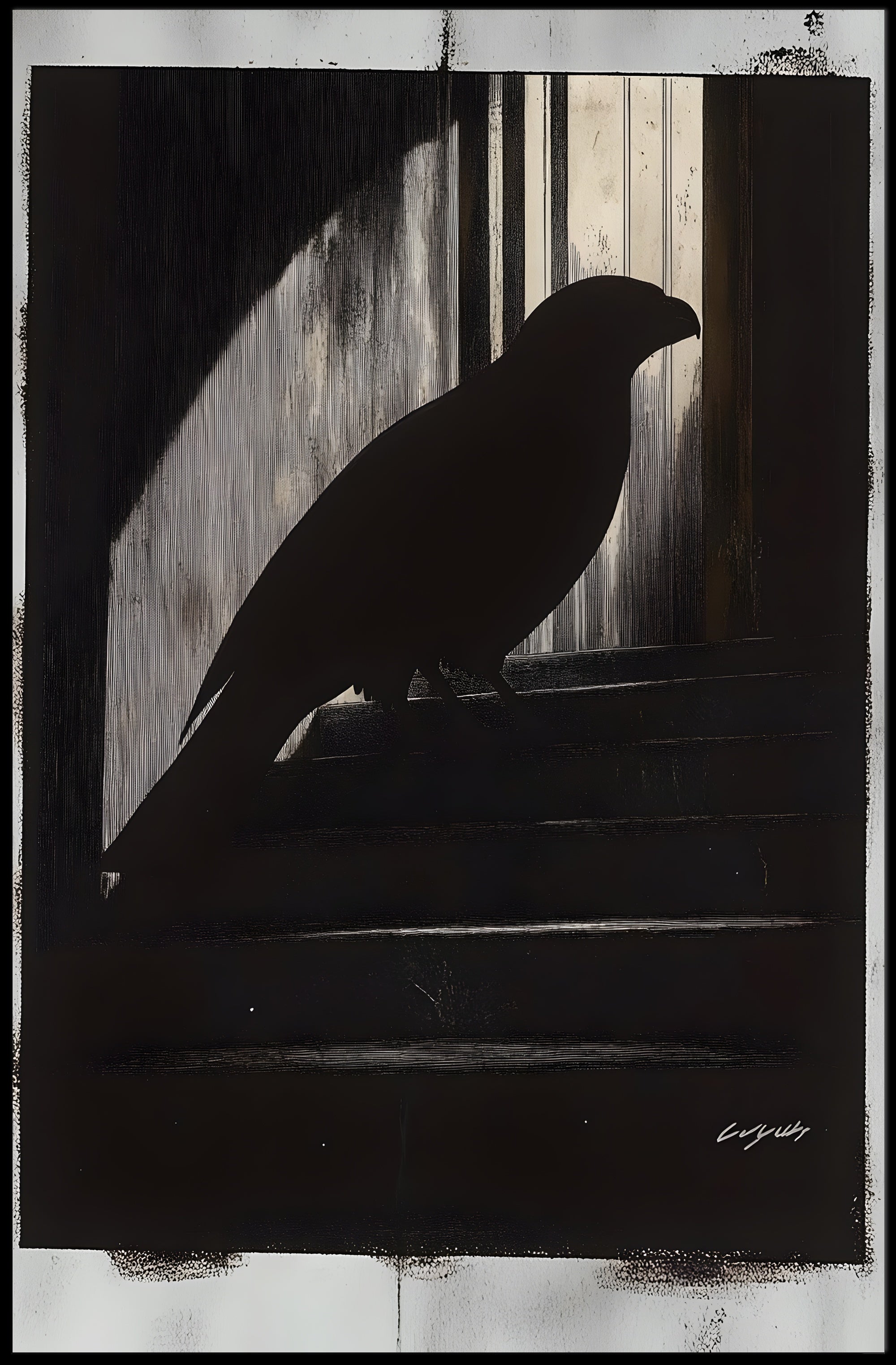 Silhouette Bird Against Barred Window: Artistic Poster PosterGoat