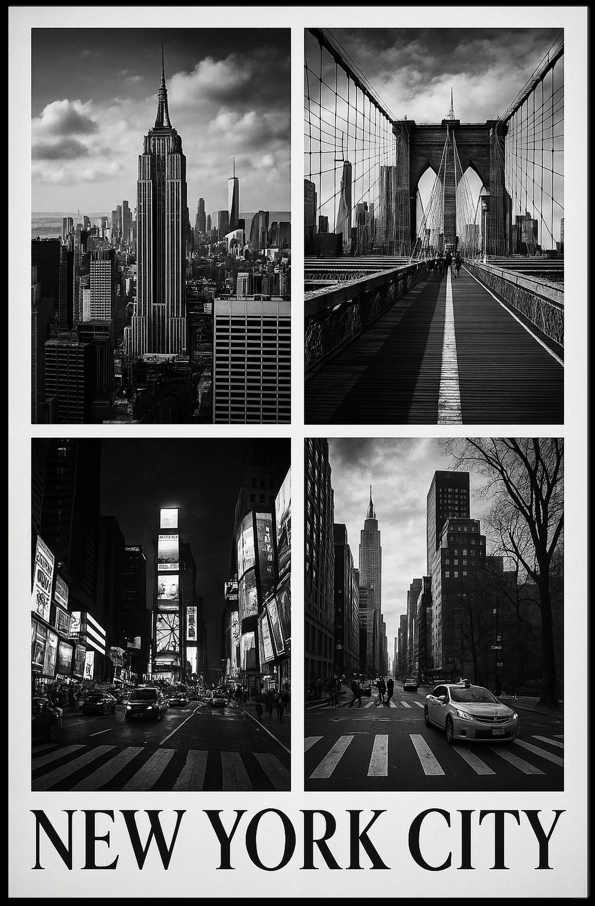 New York City Skyline Monochrome Poster Classic Wall Art