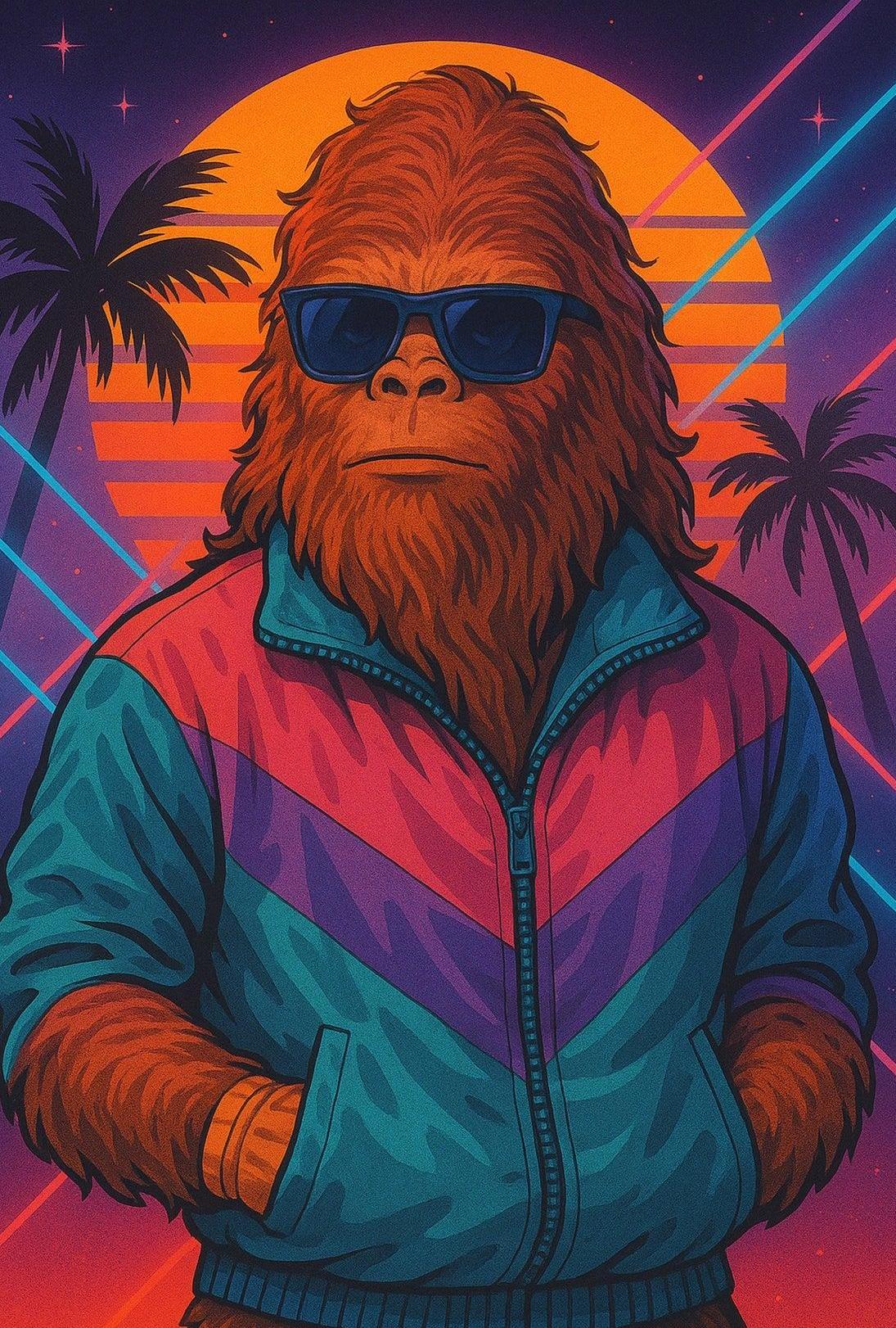 Retro Bigfoot Synthwave Art Print for Pop Culture Poster