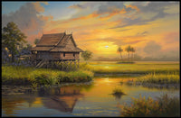 Serene Southeast Asian Sunset Rural Scene Poster