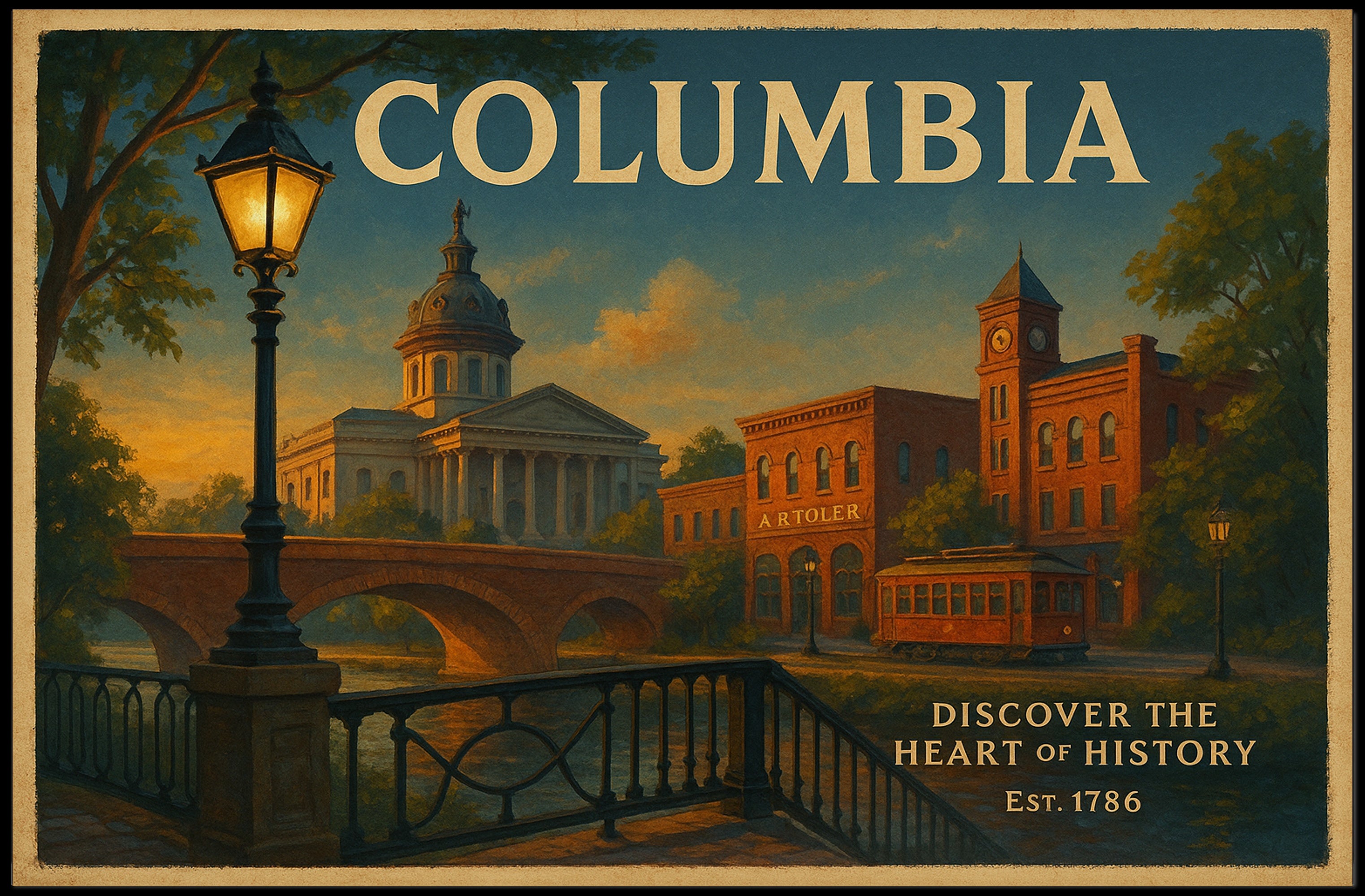 Columbia Historic Charm Travel Poster Print