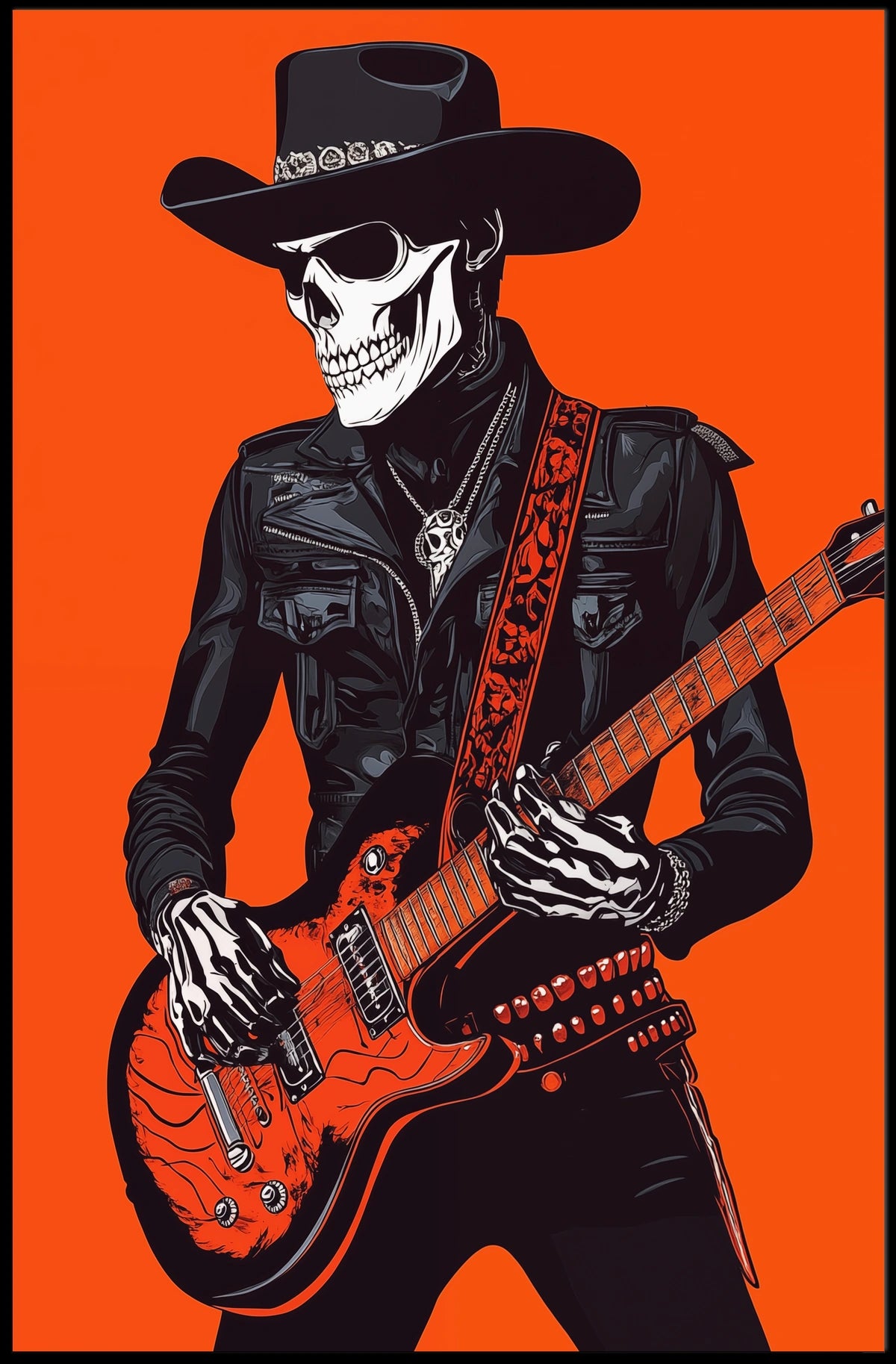 Skeletal Cowboy Illustration Rock Western Vibrant Poster