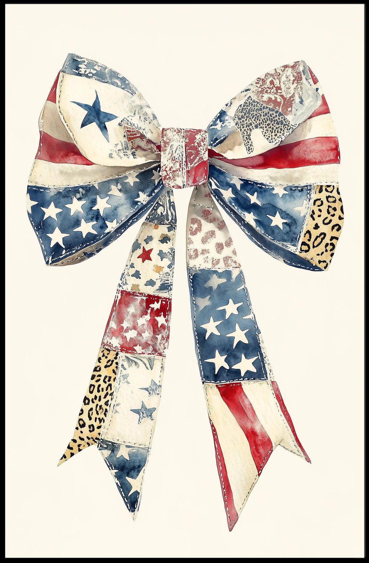 Large Coquette Bow Americana Flag Patchwork Style Poster