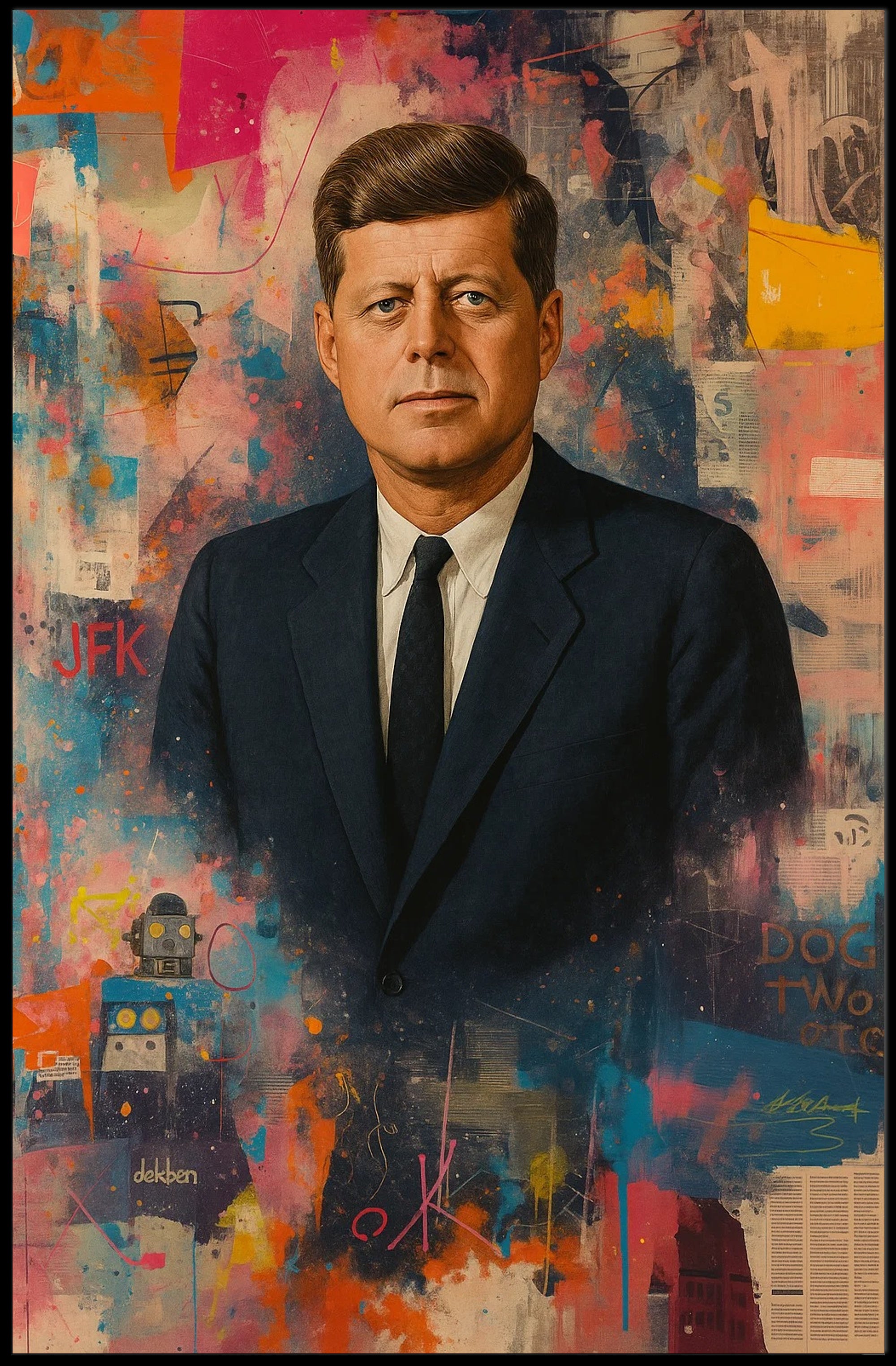 JFK Artistic Vibrant Portrait Abstract, Artistic, or Pop Culture Poster