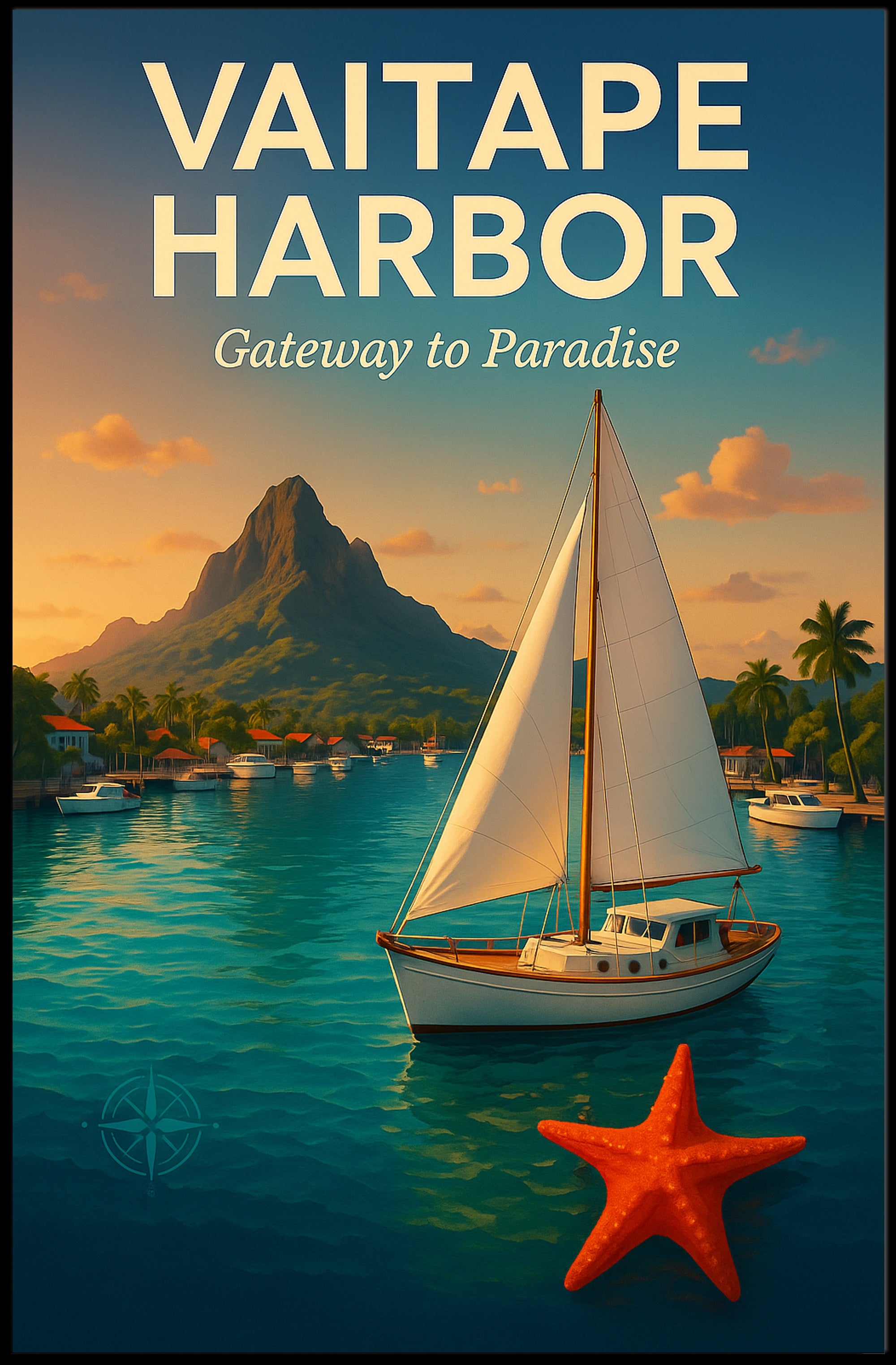 Vaitape Harbor Tropical Escape Travel Poster PosterGoat